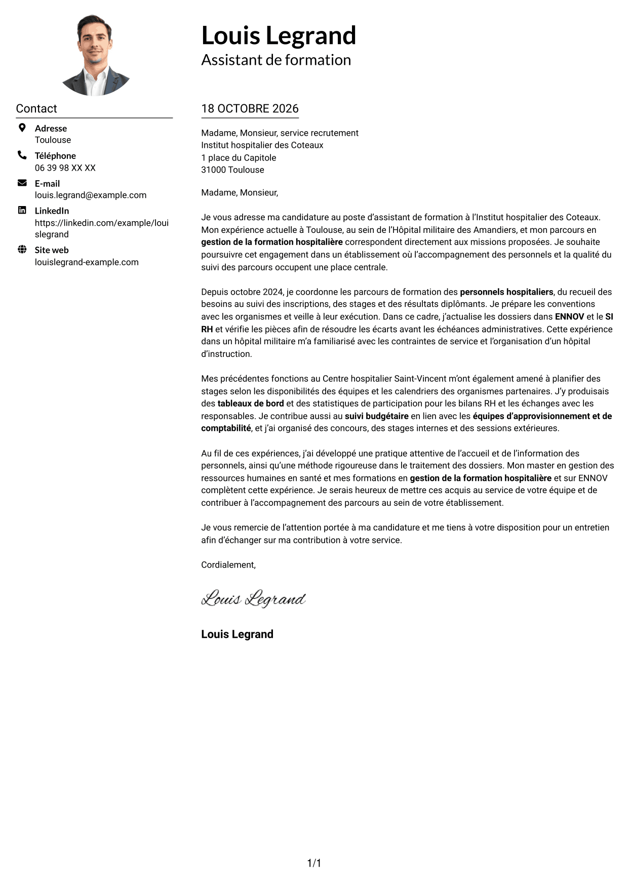Exemple de lettre de motivation — page 1