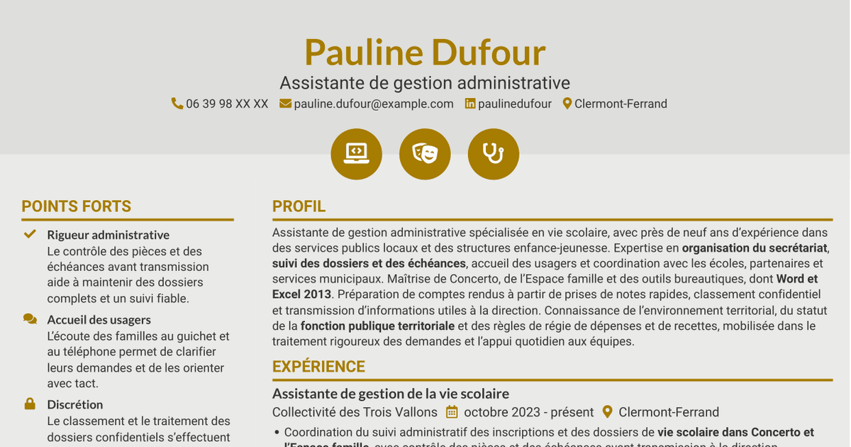 7 modèles de CV pour Assistant de la vie scolaire - Gestion administrative, avec exemples