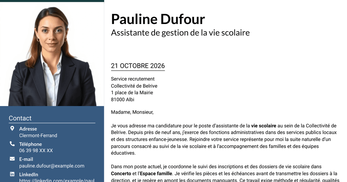 7 modèles de lettre de motivation pour Assistant de la vie scolaire - Gestion administrative, avec exemples