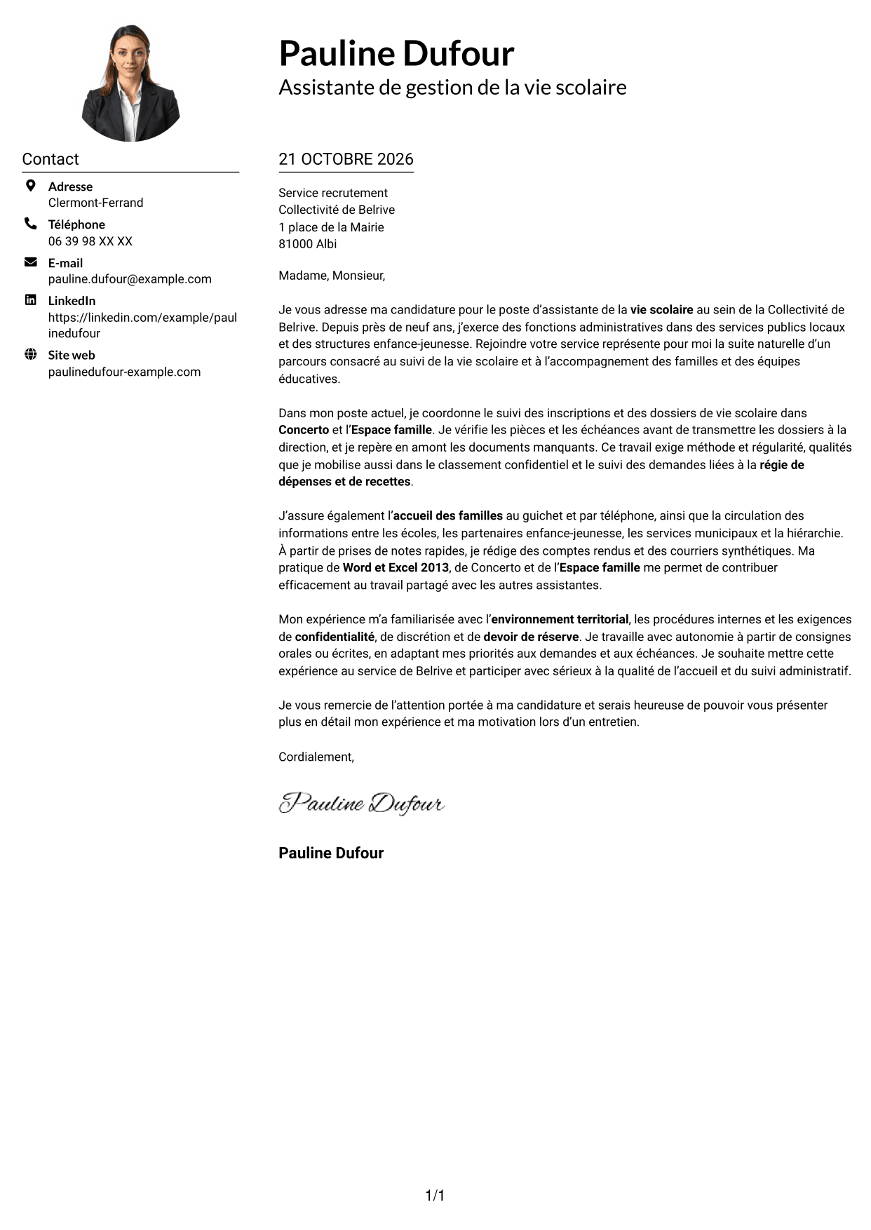 Exemple de lettre de motivation — page 1
