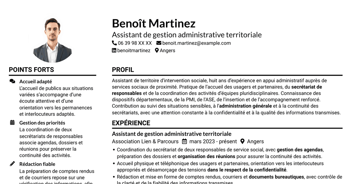 7 modèles de CV pour Assistant de territoire d’intervention sociale, avec exemples