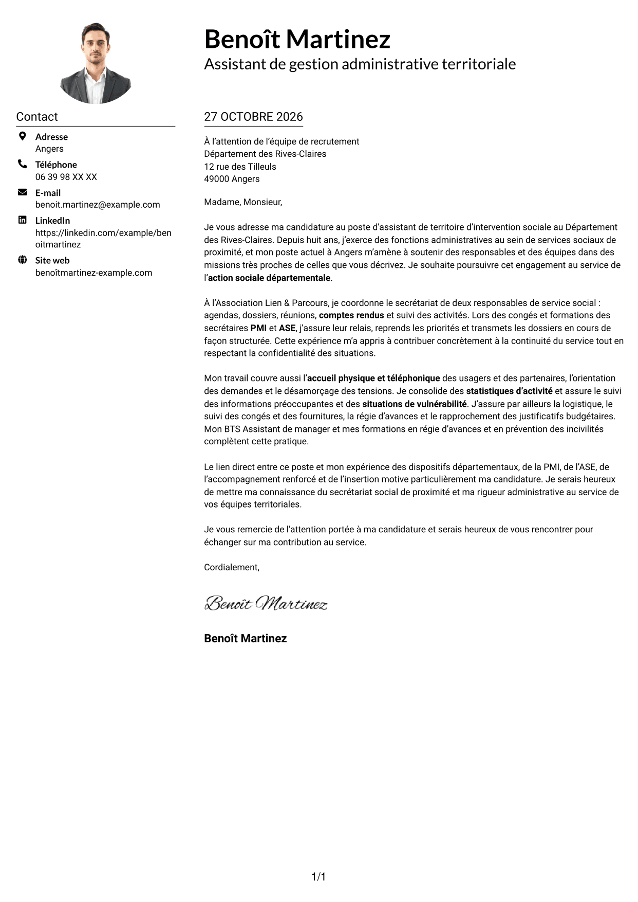Exemple de lettre de motivation — page 1
