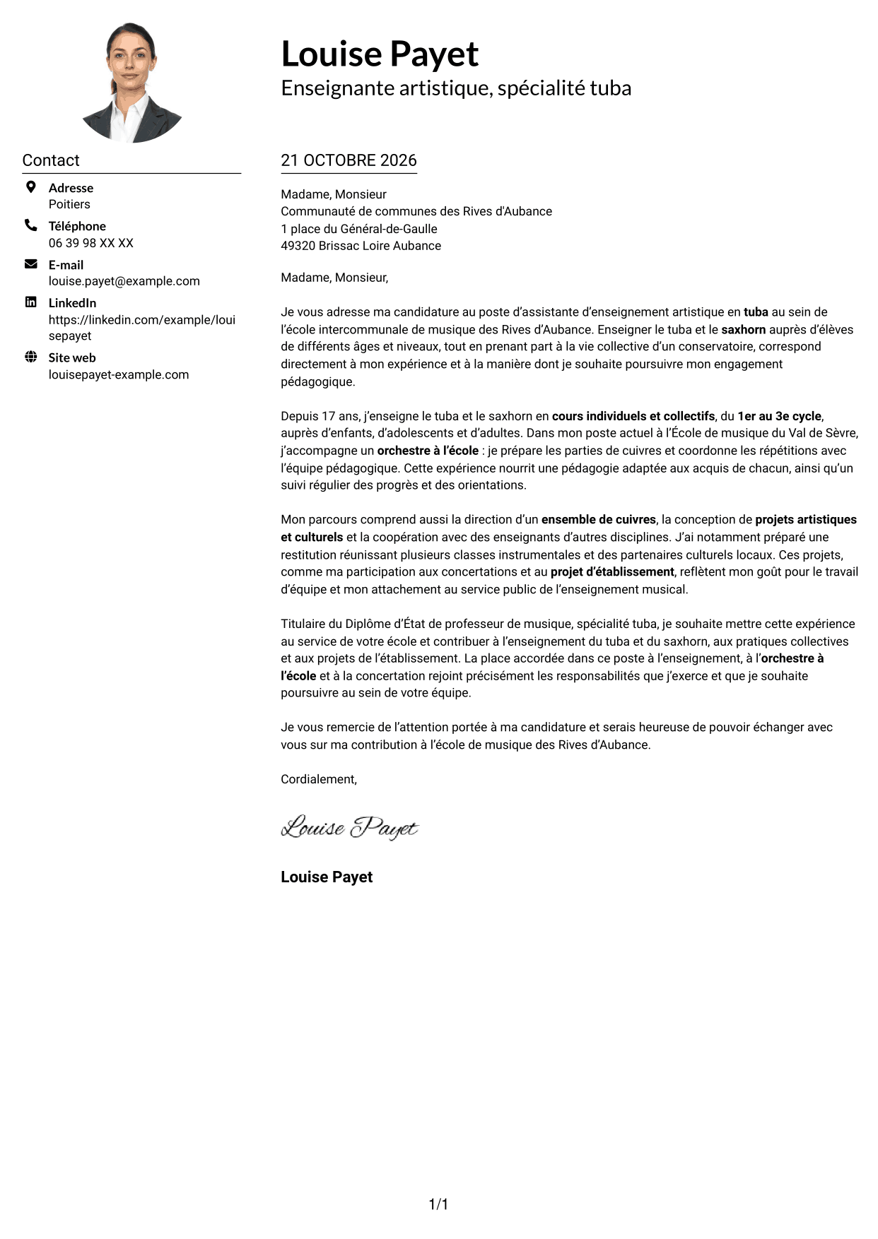 Exemple de lettre de motivation — page 1