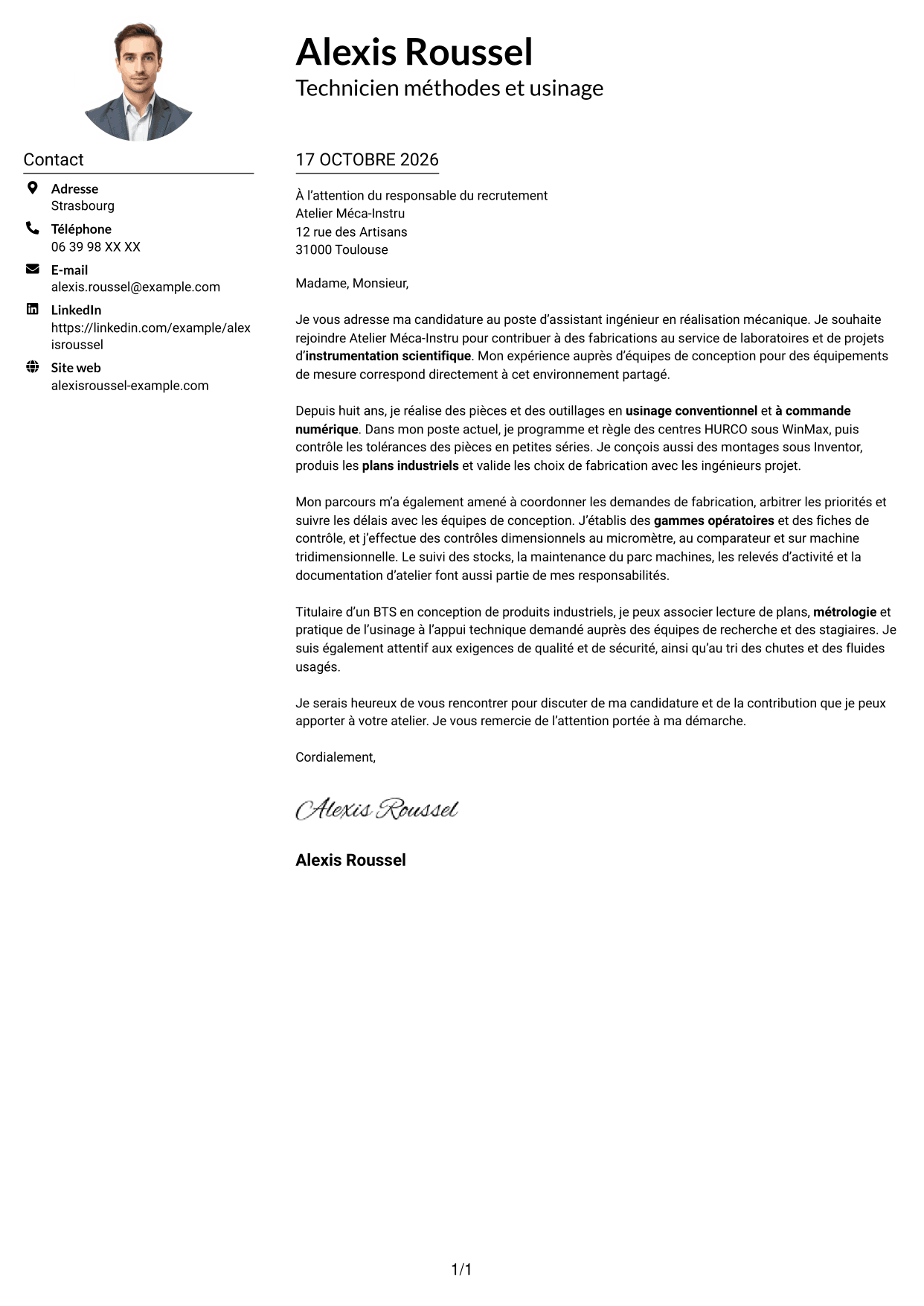 Exemple de lettre de motivation — page 1