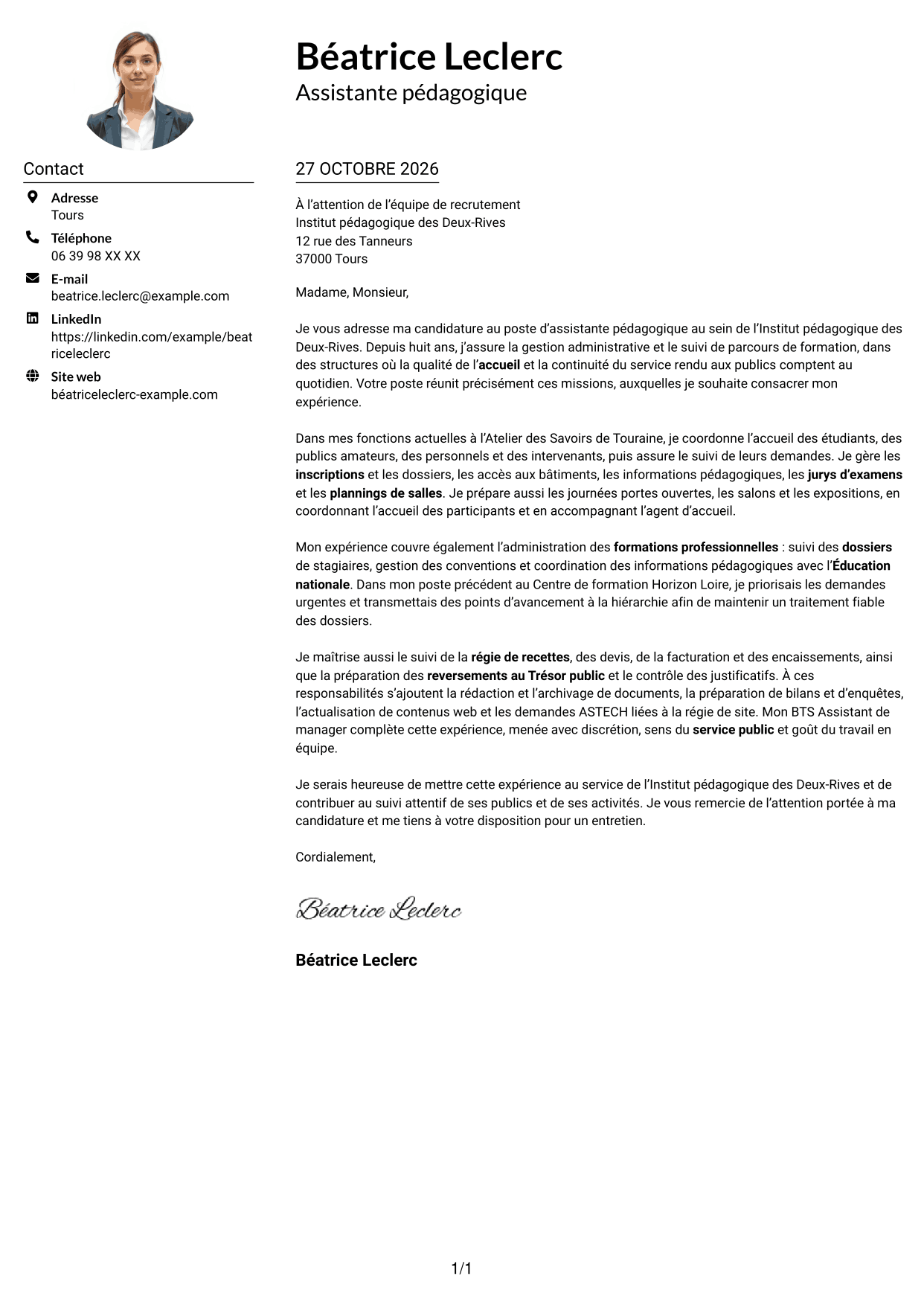 Exemple de lettre de motivation — page 1