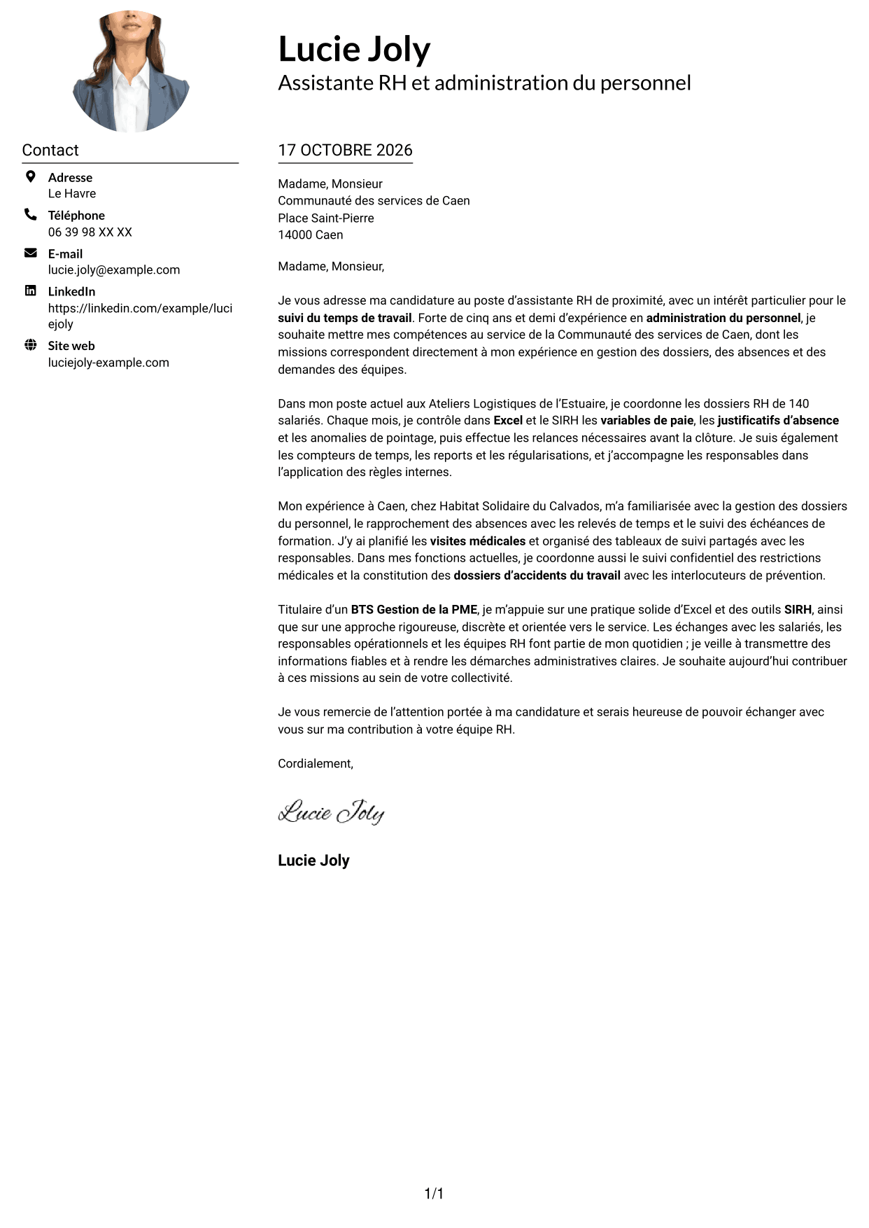 Exemple de lettre de motivation — page 1