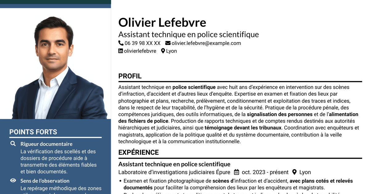 7 modèles de CV pour Assistant technique - Police scientifique, avec exemples