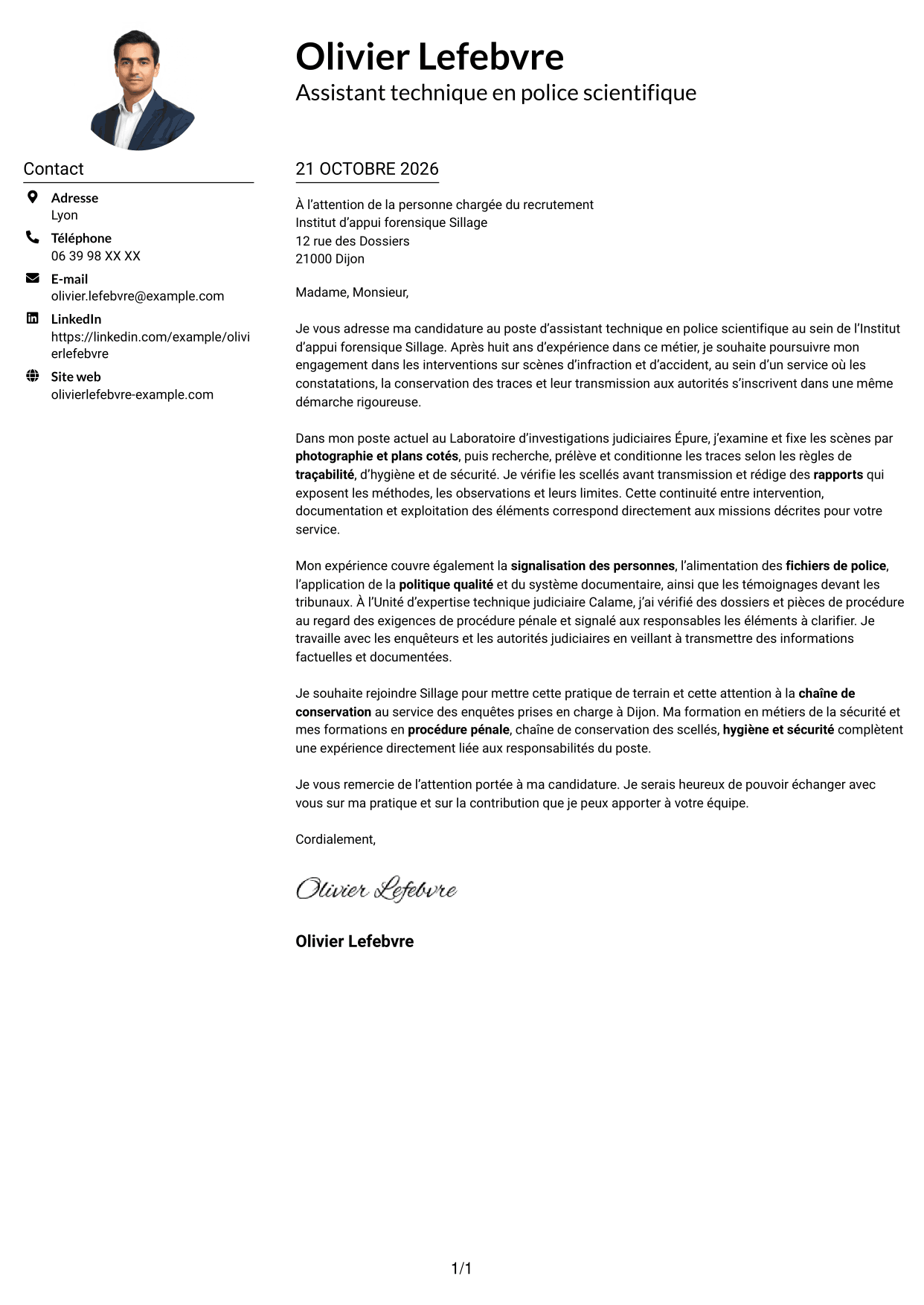 Exemple de lettre de motivation — page 1