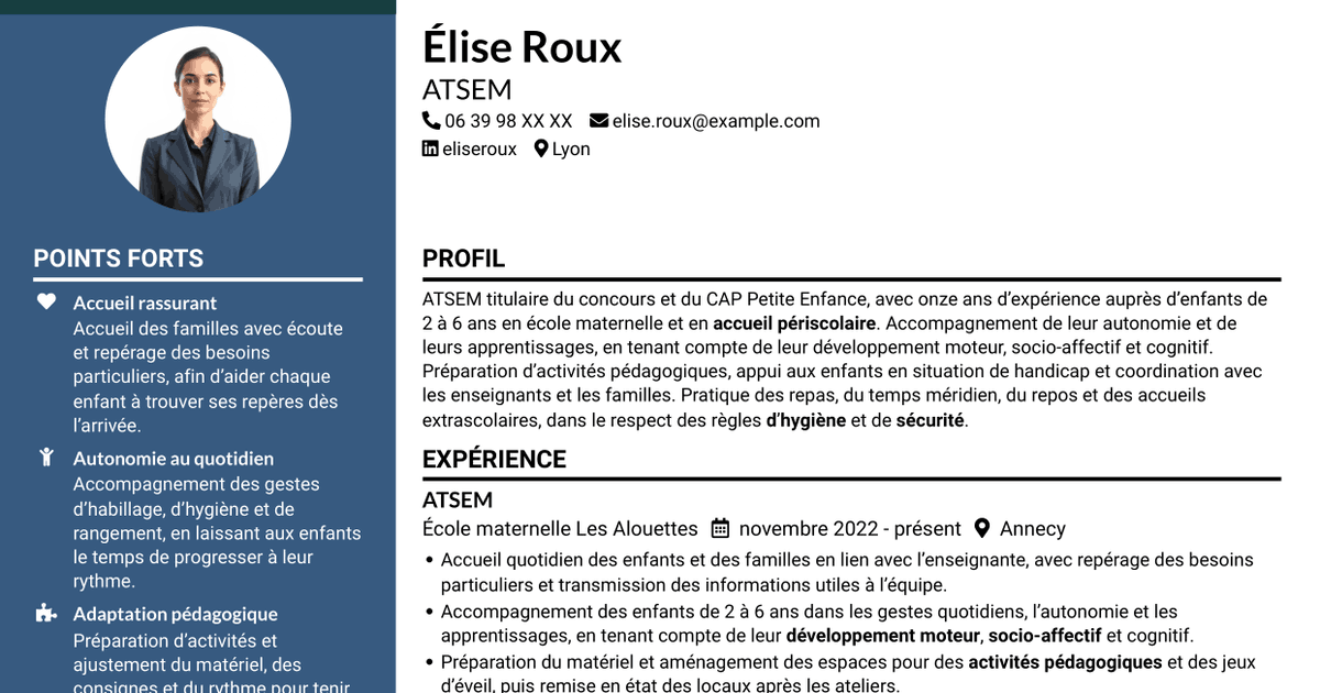 7 modèles de CV pour ATSEM - Accompagnement éducatif en maternelle, avec exemples