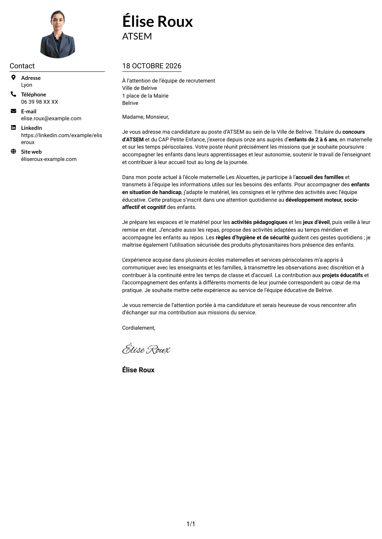 Exemple de lettre de motivation — page 1