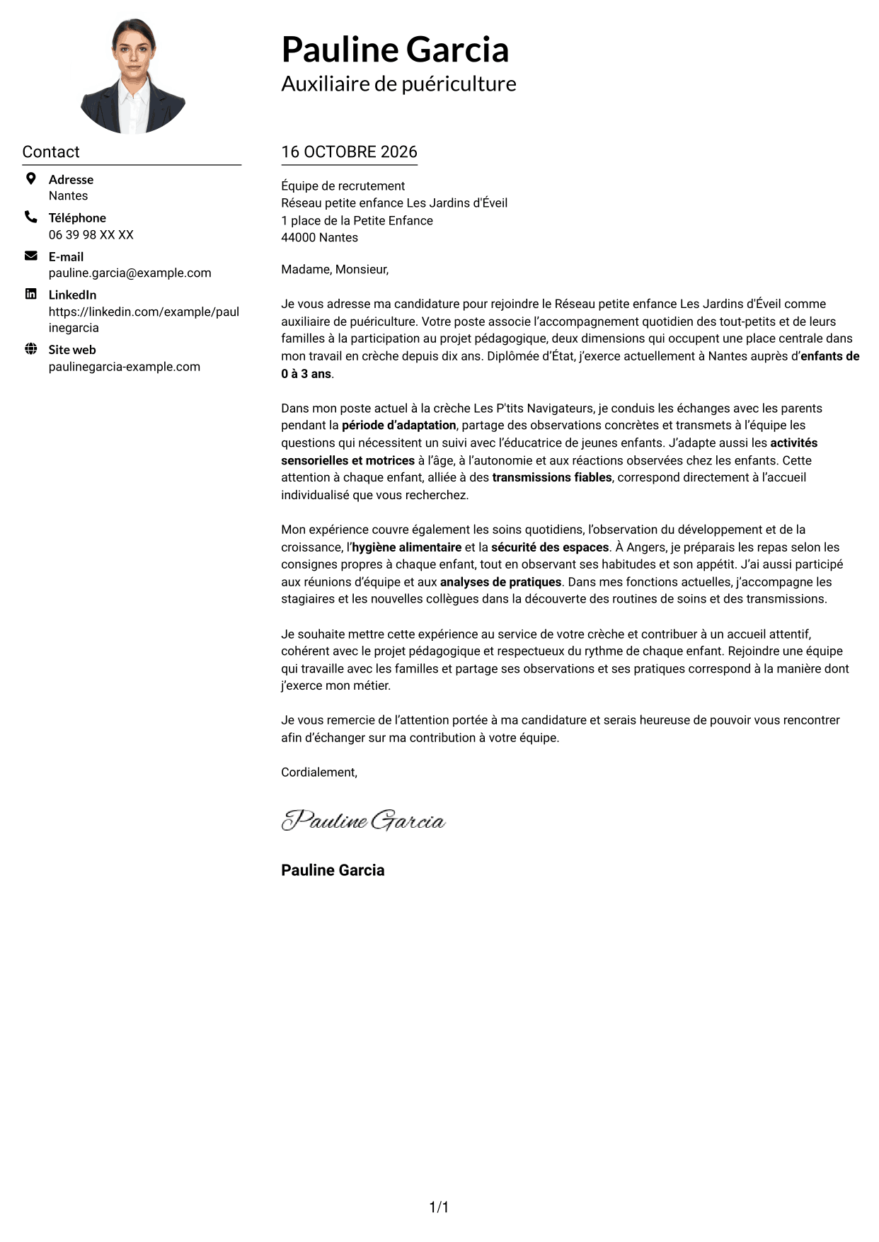 Exemple de lettre de motivation — page 1
