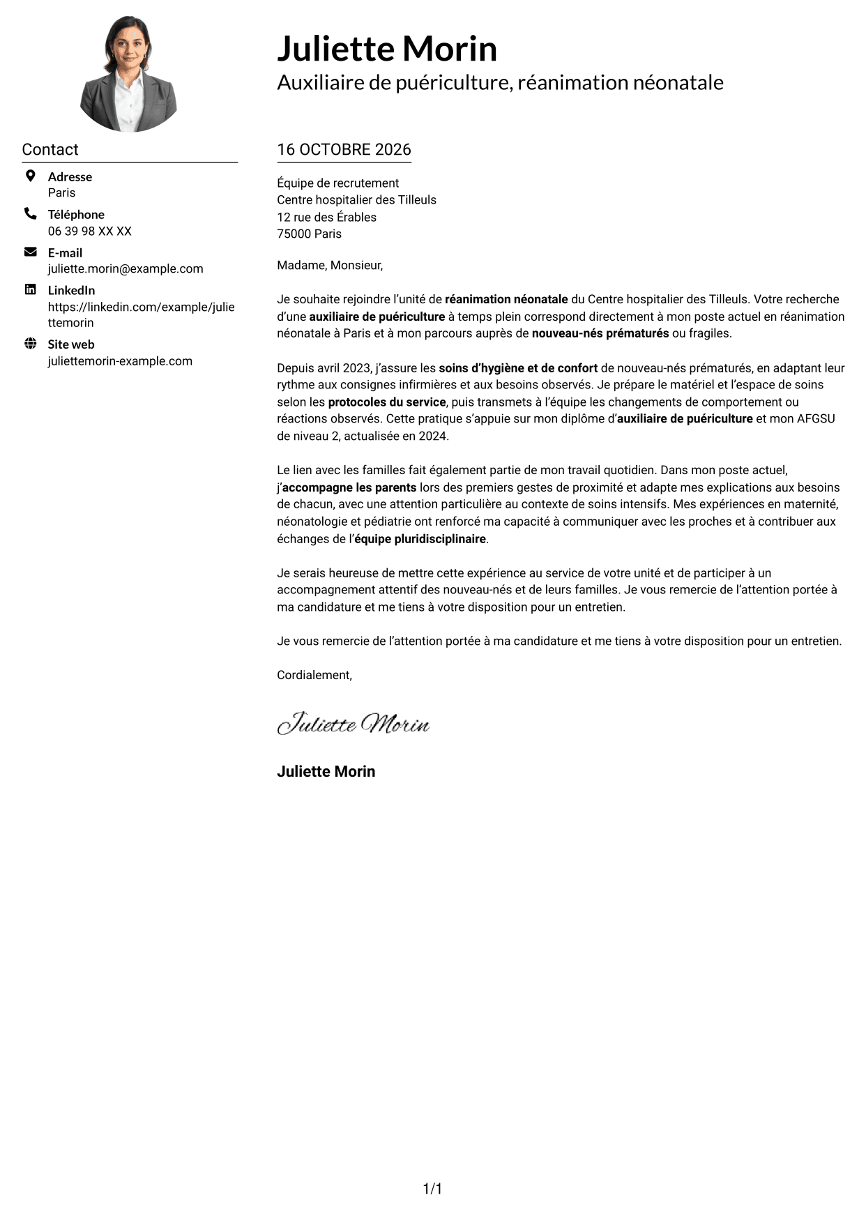 Exemple de lettre de motivation — page 1