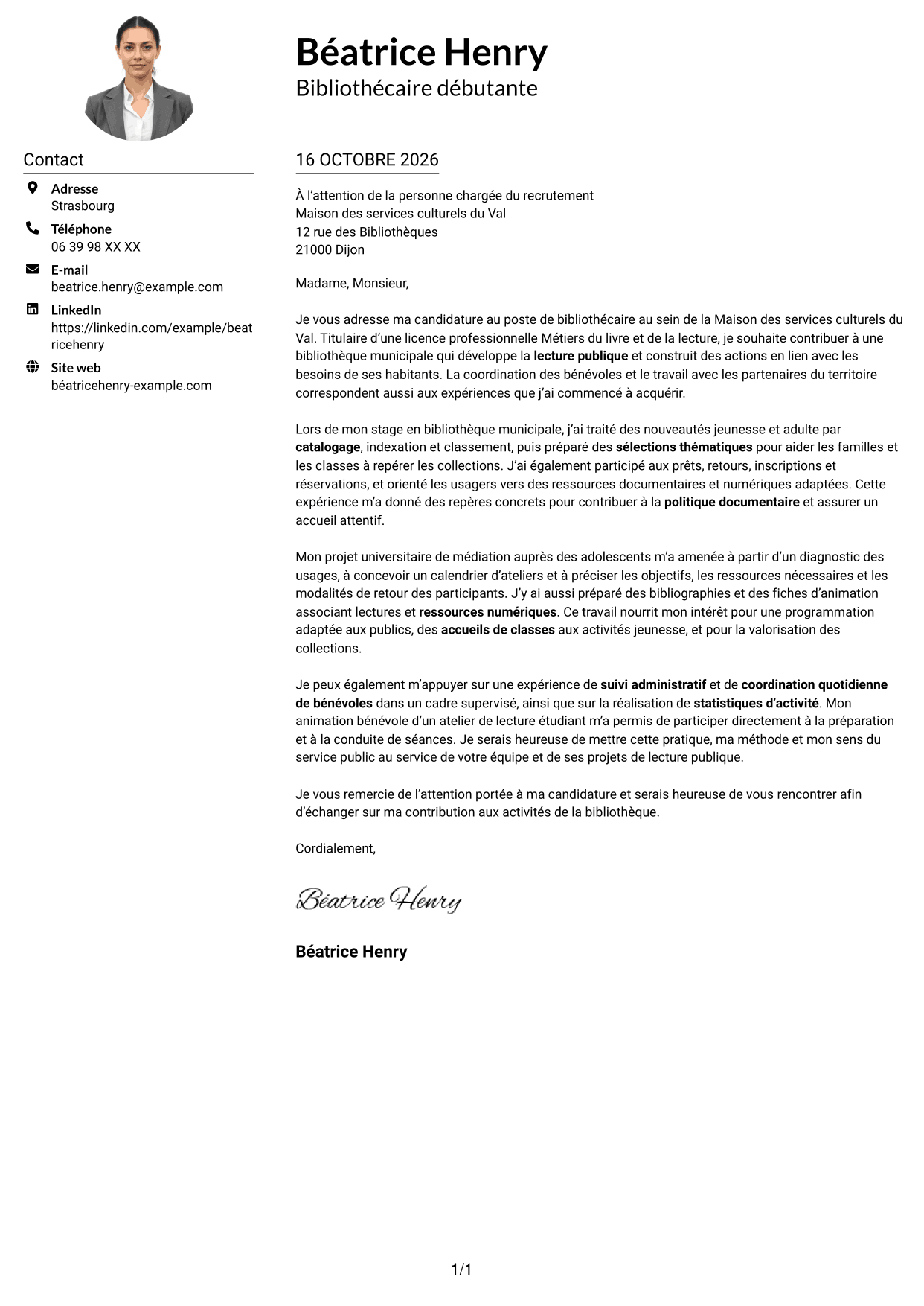 Exemple de lettre de motivation — page 1