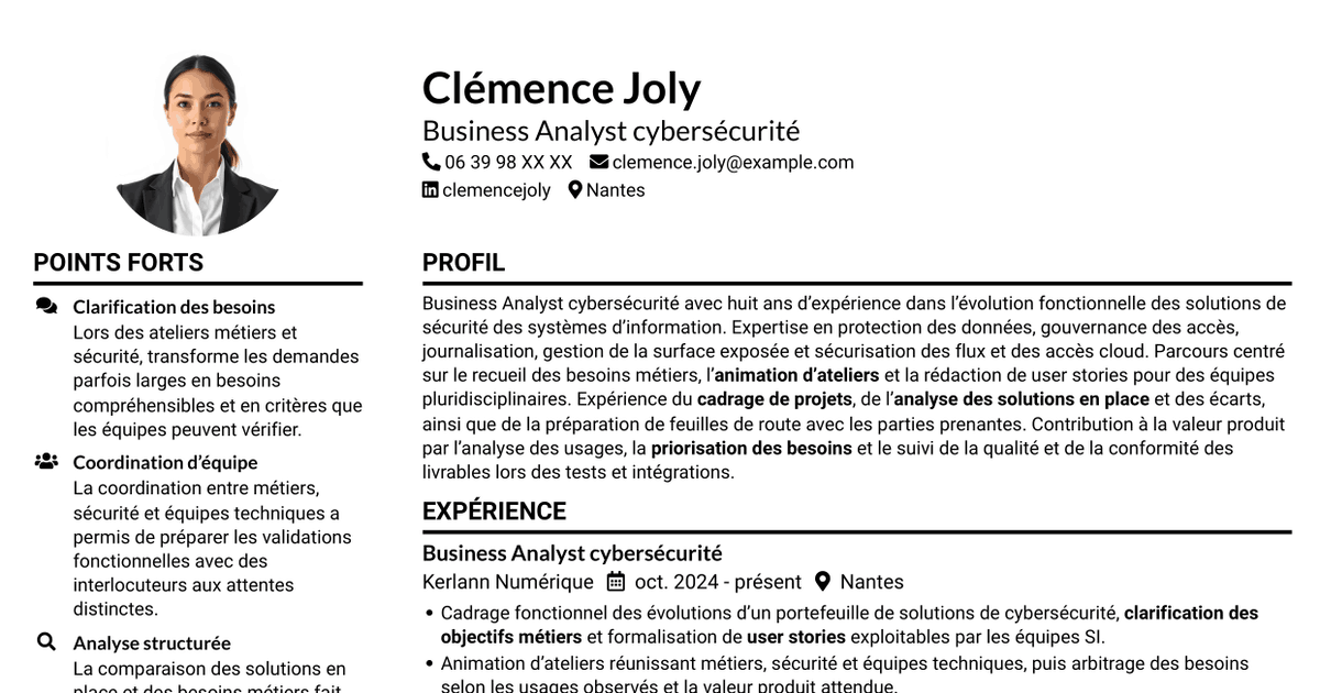 7 modèles de CV pour Business Analyst - Cybersécurité, avec exemples