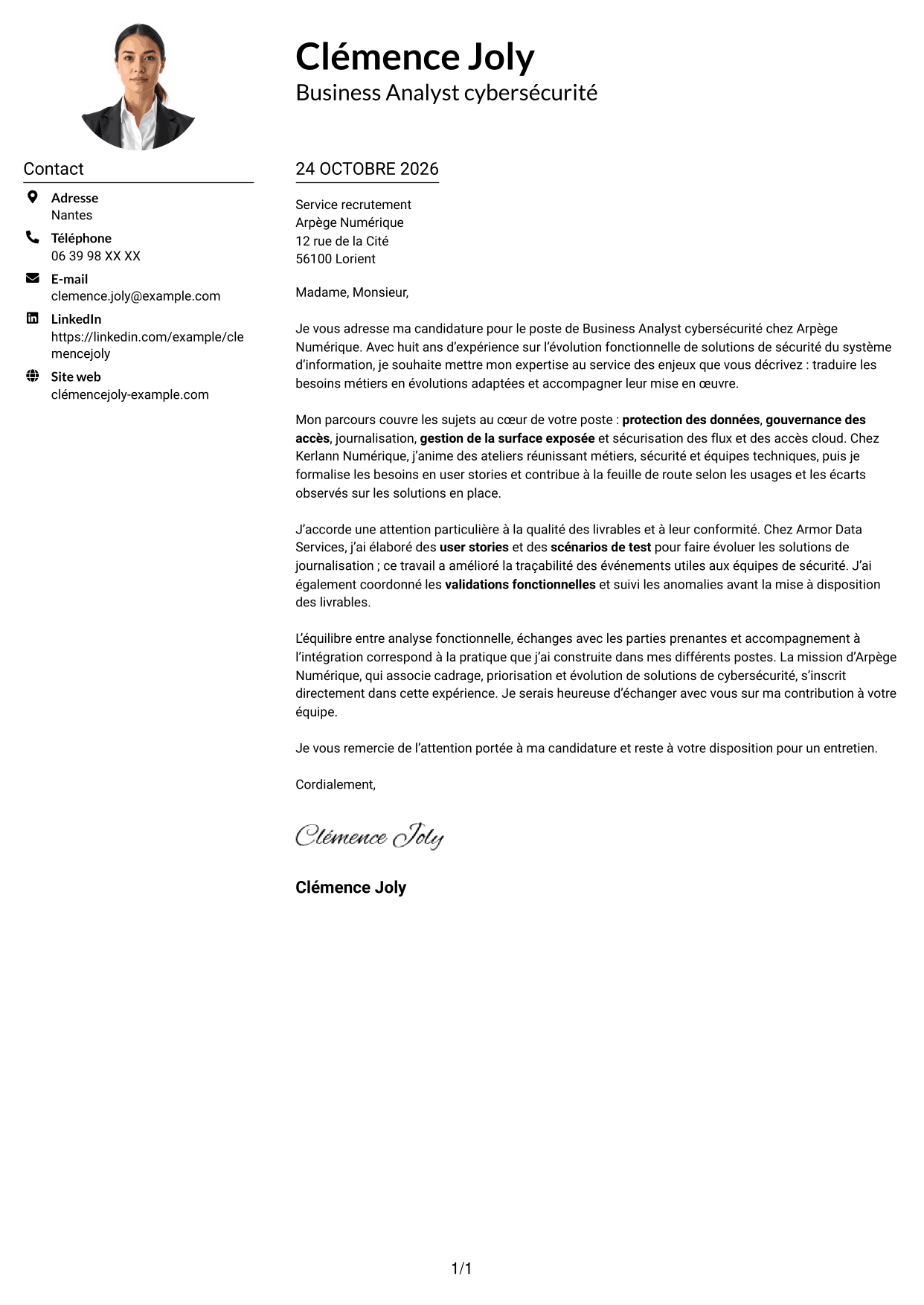 Exemple de lettre de motivation — page 1