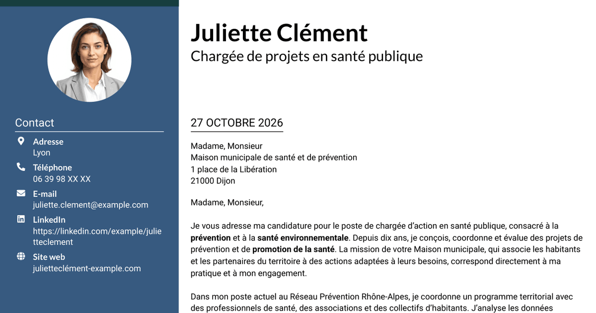 7 modèles de lettre de motivation pour Chargé d’action en santé publique - Prévention et santé environnementale, avec exemples