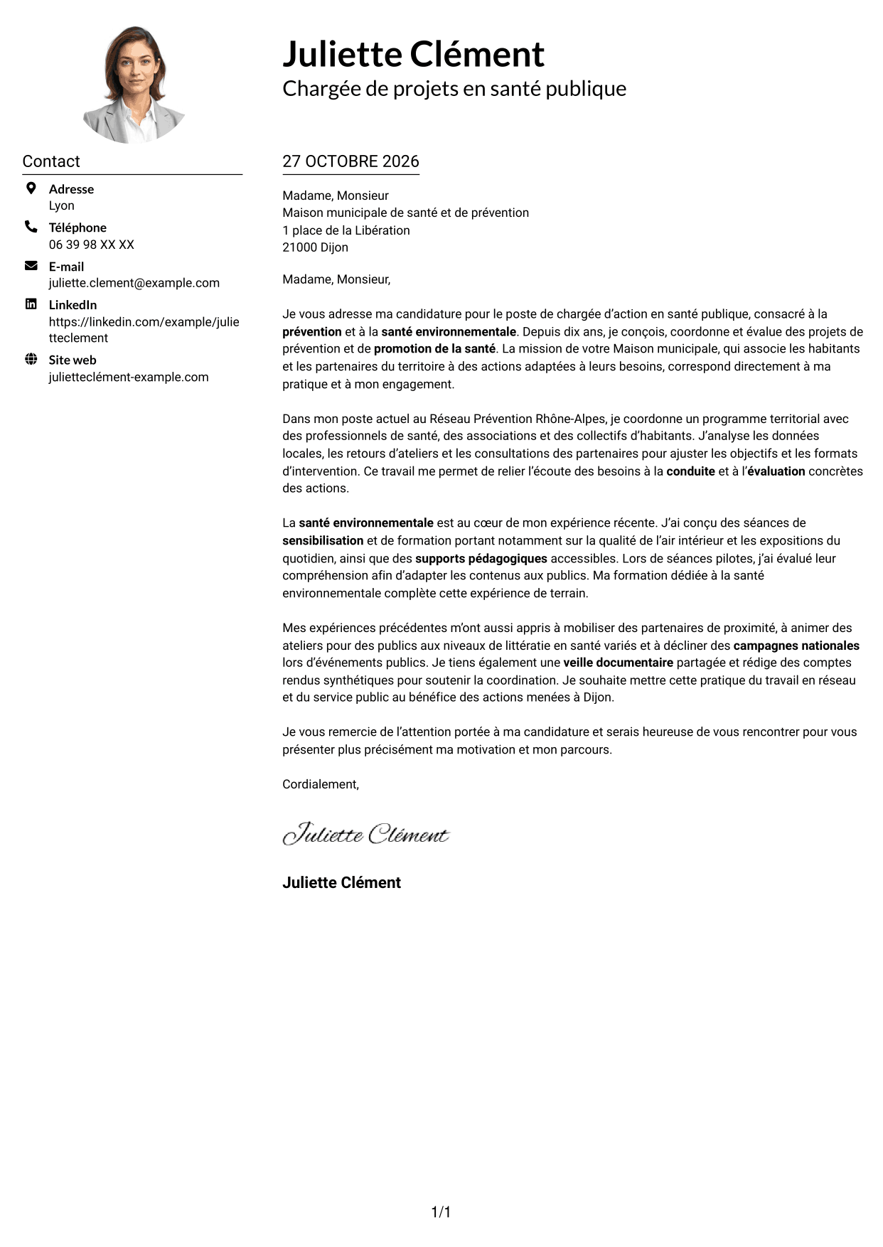 Exemple de lettre de motivation — page 1