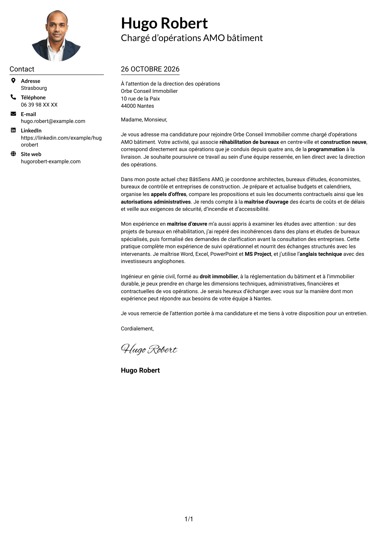 Exemple de lettre de motivation — page 1