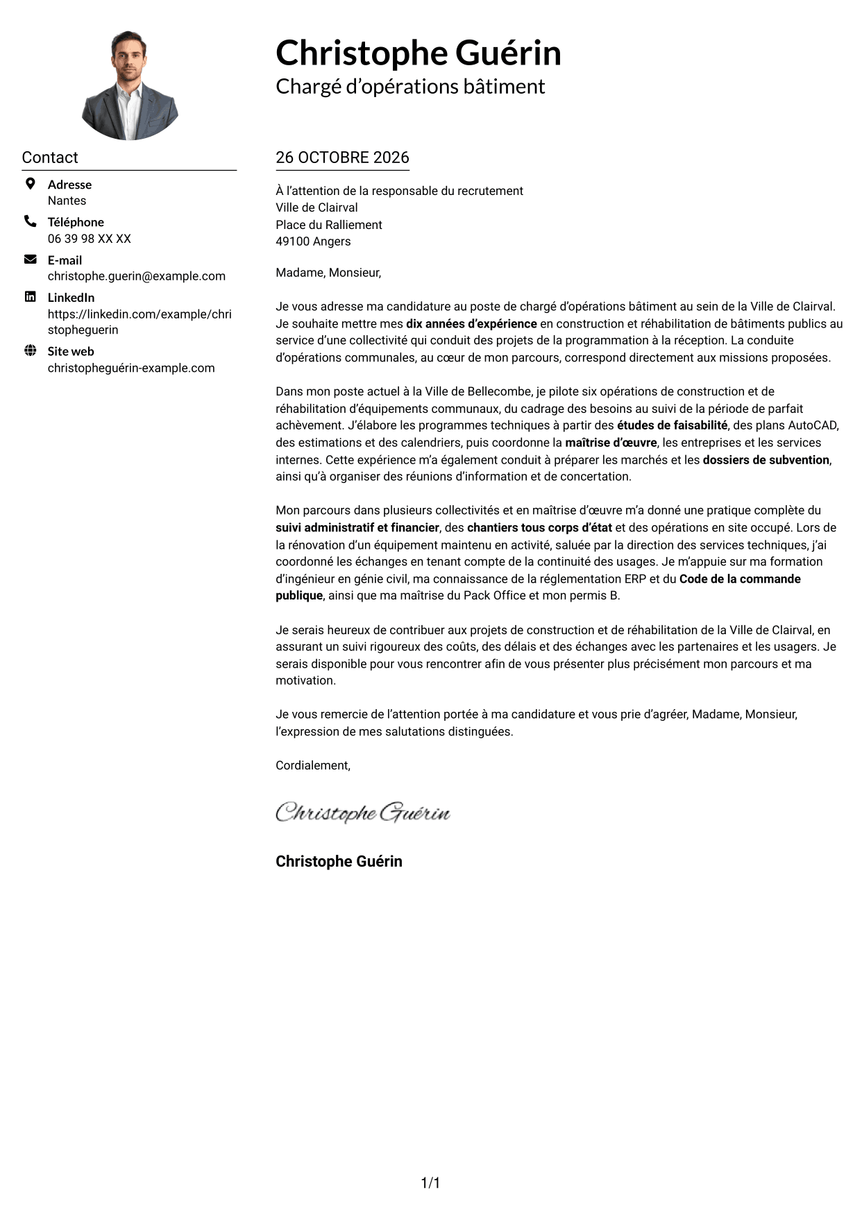 Exemple de lettre de motivation — page 1