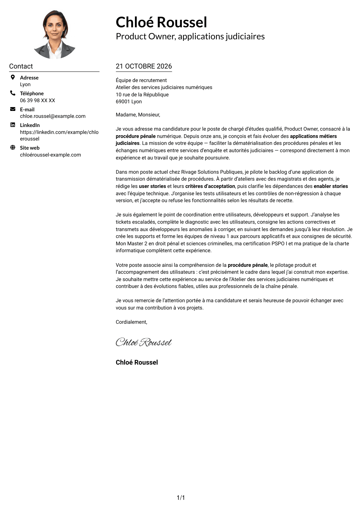Exemple de lettre de motivation — page 1