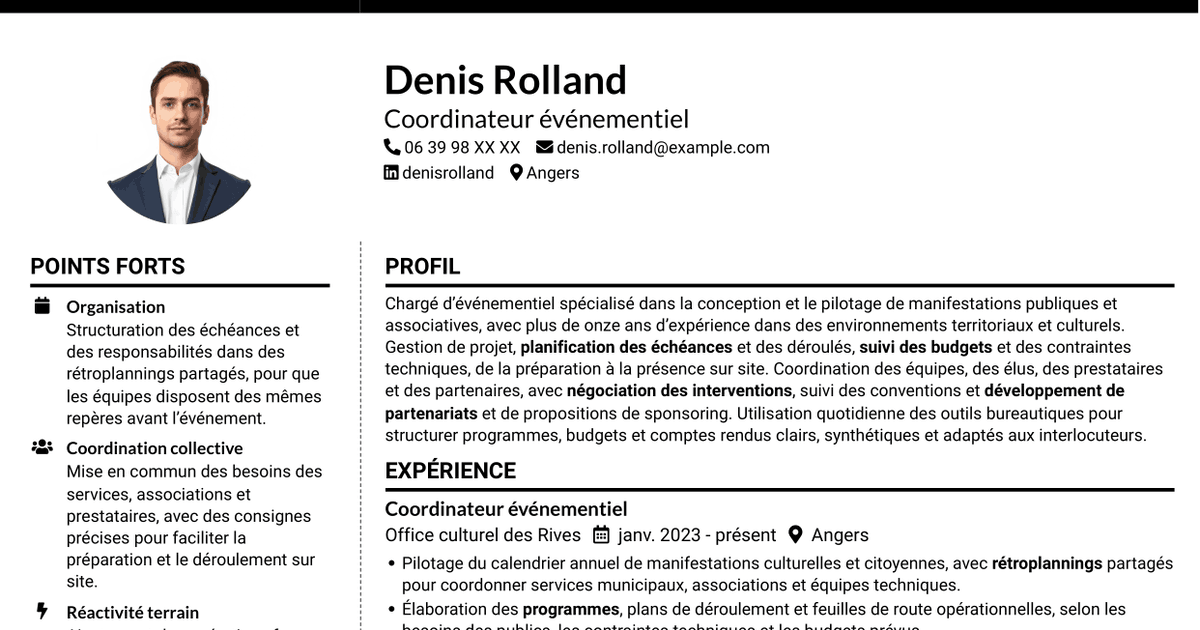 7 modèles de CV pour Chargé d’événementiel - Événements municipaux, avec exemples