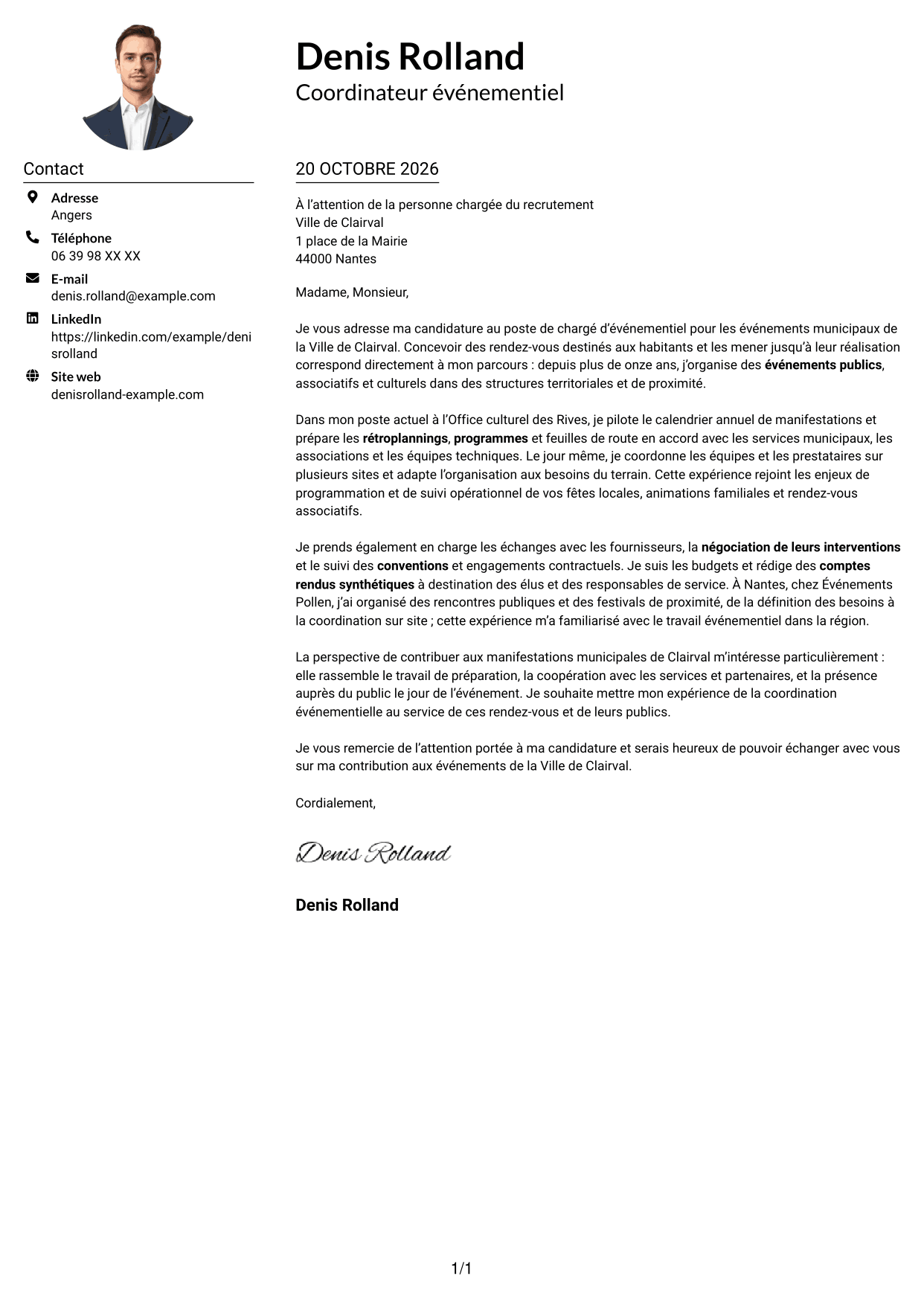 Exemple de lettre de motivation — page 1