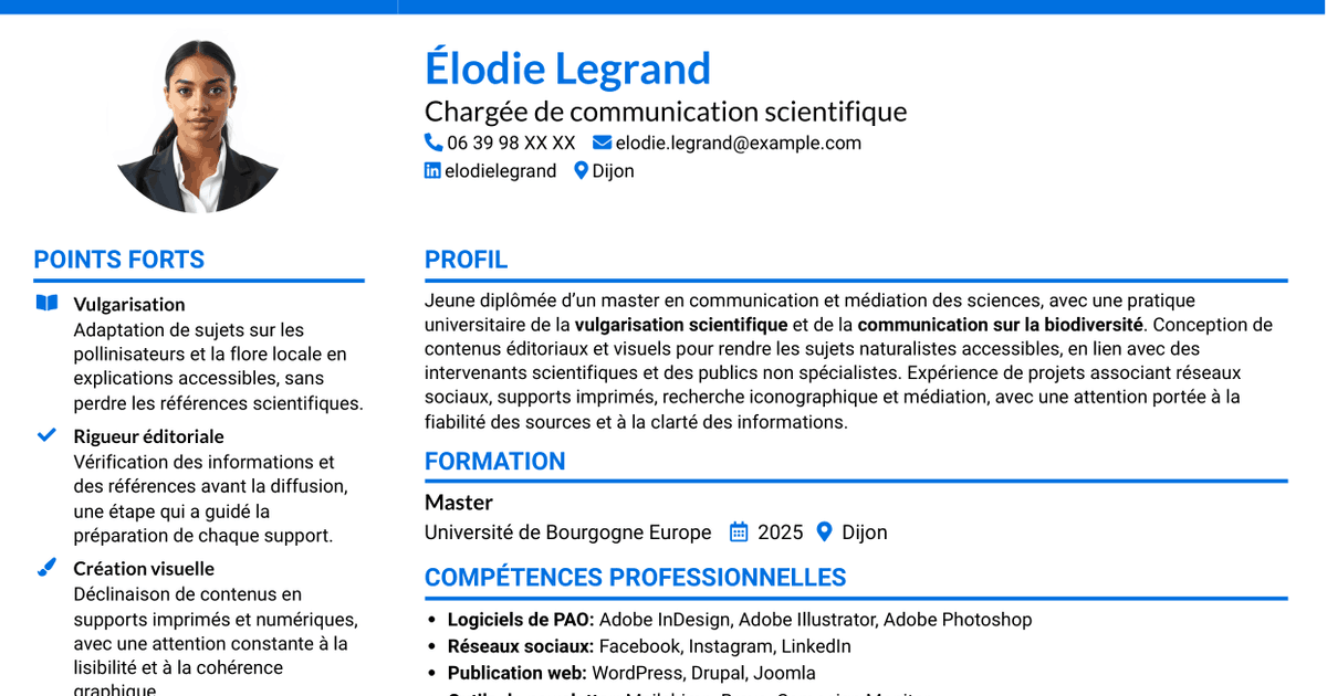 7 modèles de CV pour Chargé de communication - Biodiversité, avec exemples
