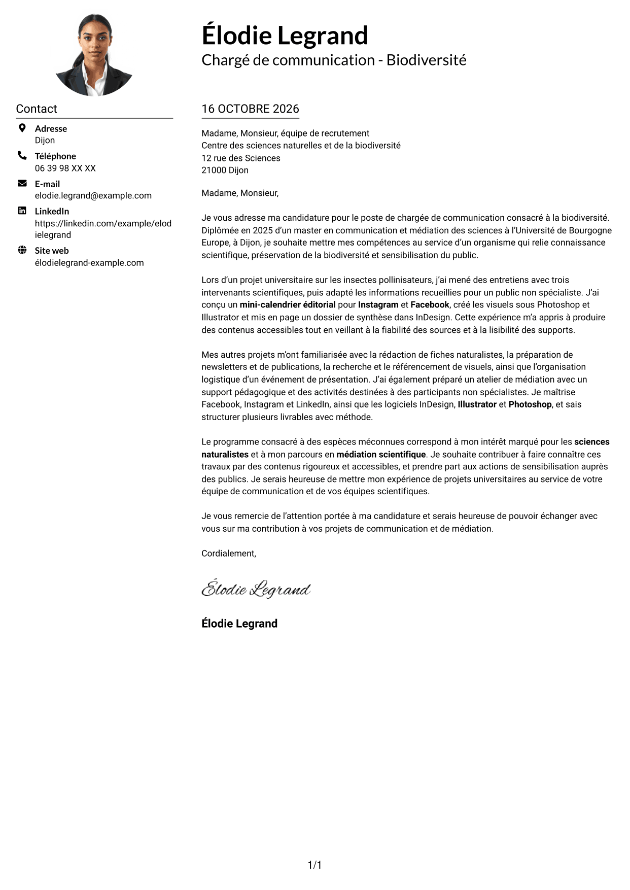 Exemple de lettre de motivation — page 1