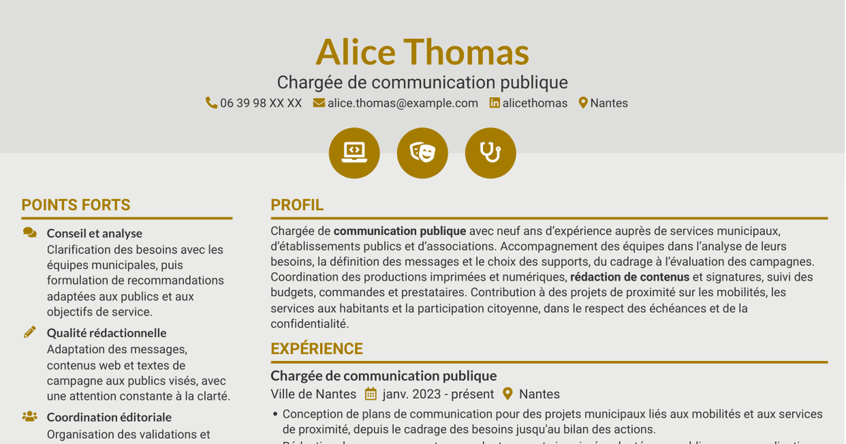 7 modèles de CV pour Chargé de communication - Communication publique, avec exemples