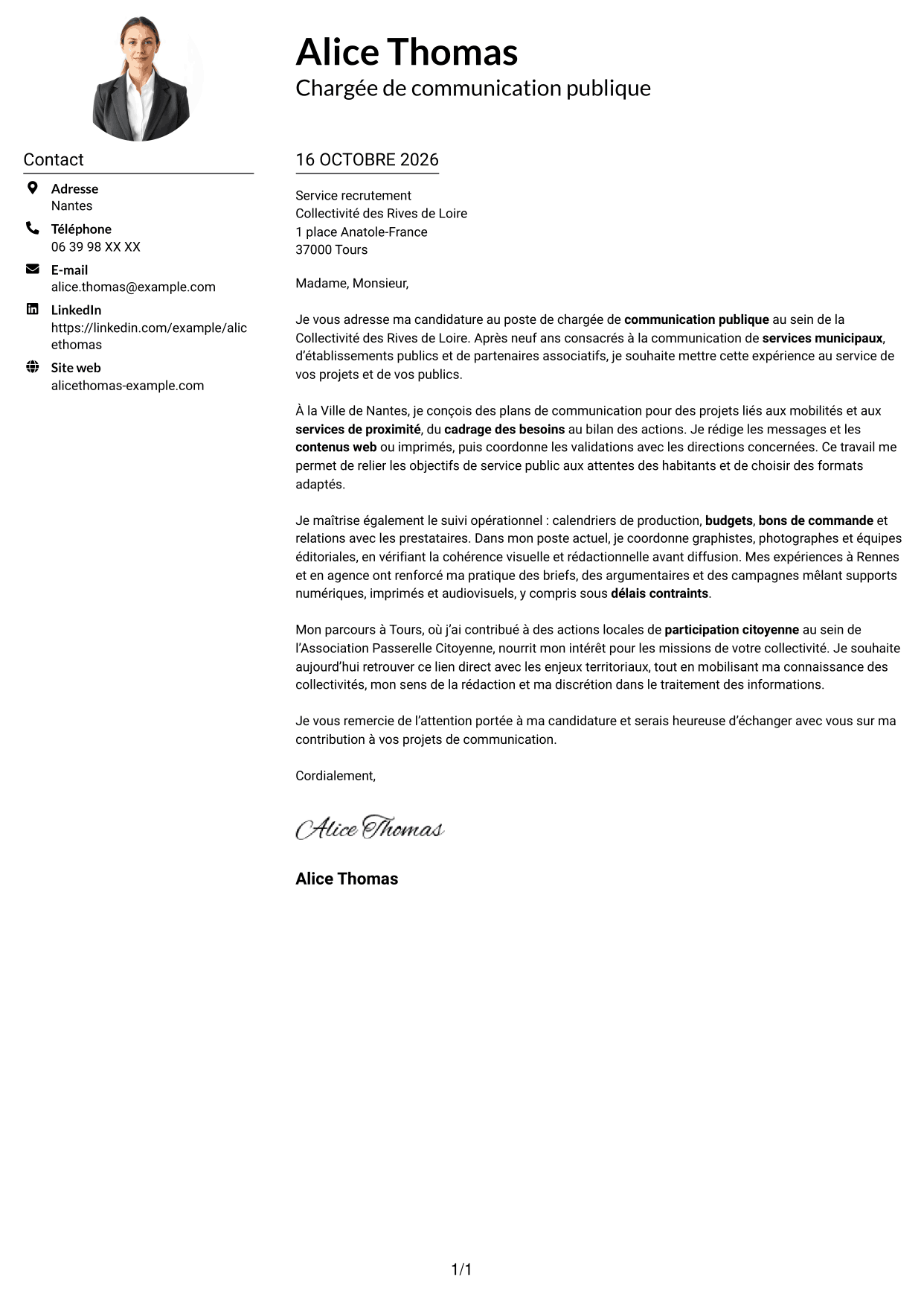 Exemple de lettre de motivation — page 1