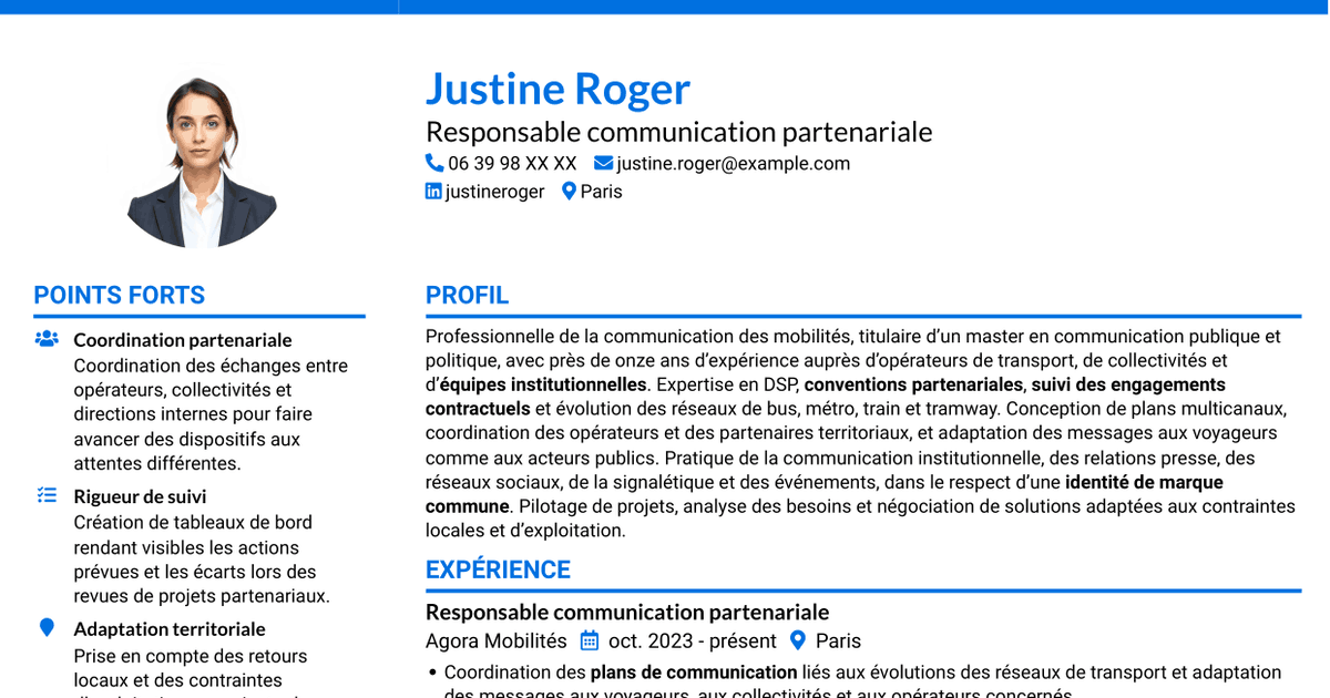 7 modèles de CV pour Chargé de communication - Mobilités et DSP, avec exemples