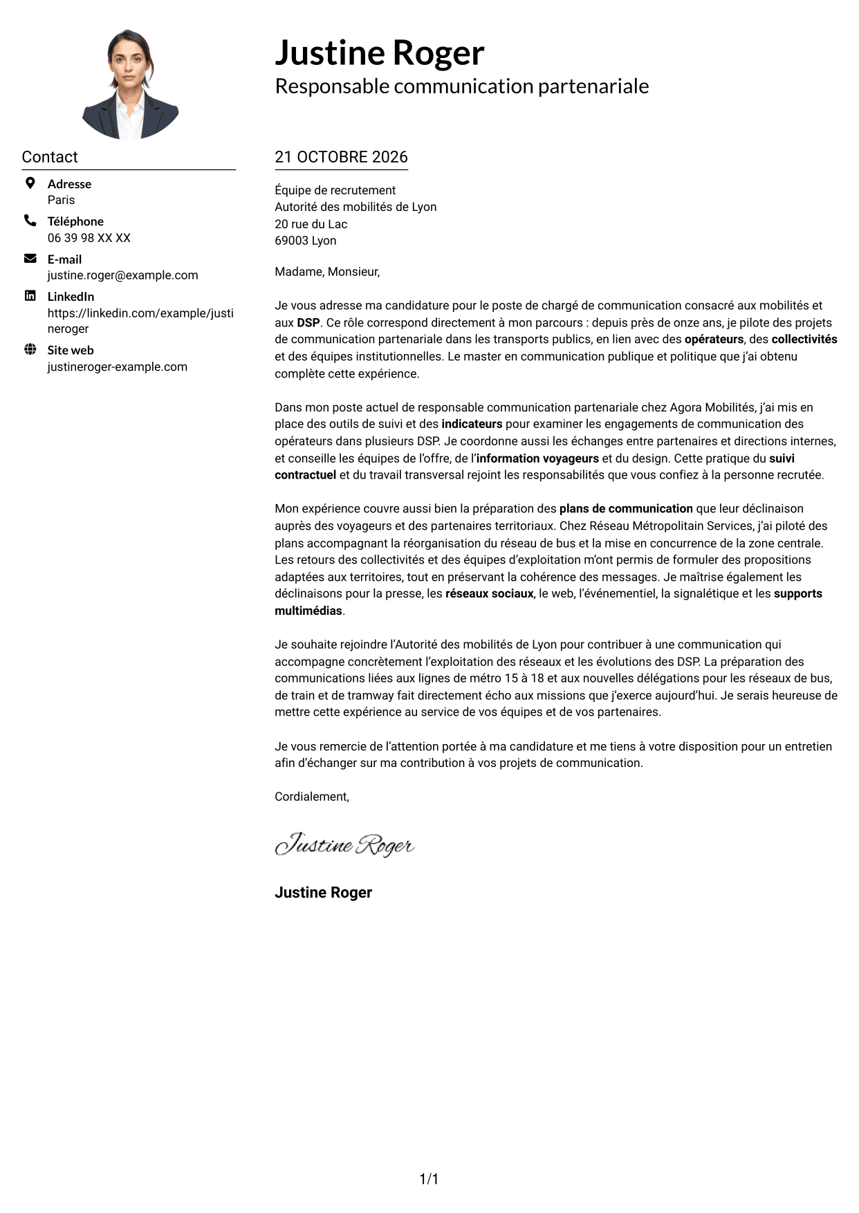 Exemple de lettre de motivation — page 1