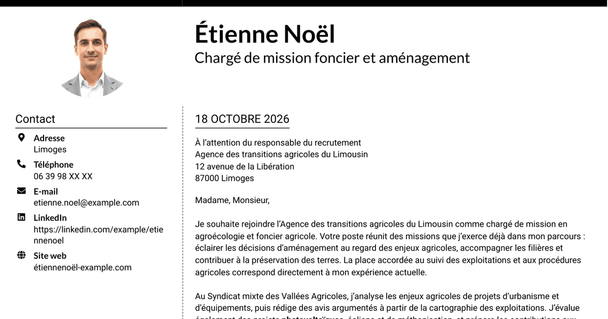 7 modèles de lettre de motivation pour Chargé de mission - Agroécologie et foncier agricole, avec exemples