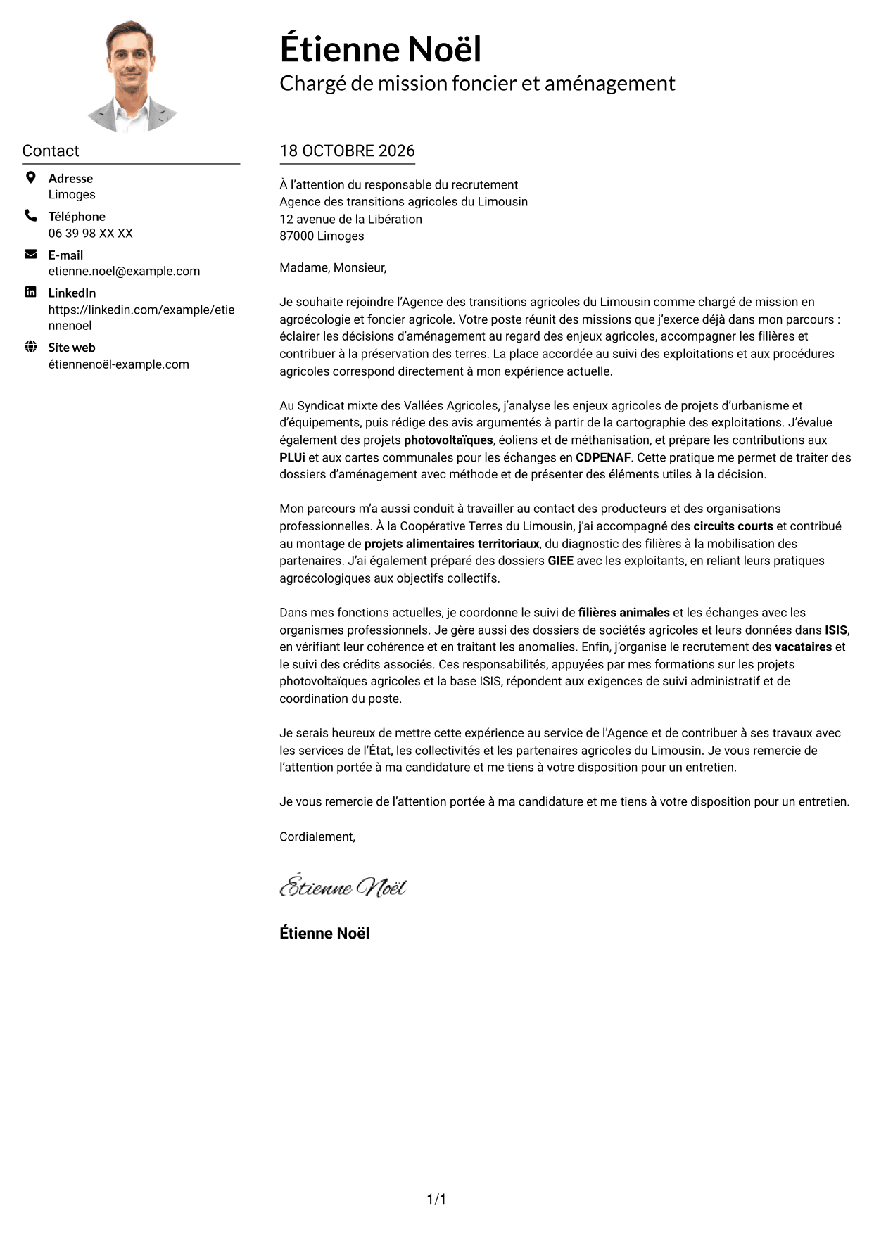 Exemple de lettre de motivation — page 1