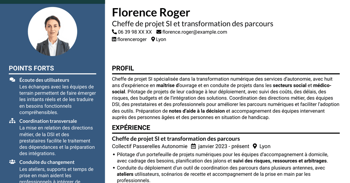 7 modèles de CV pour Chargé de mission développement SI et projets innovants, avec exemples