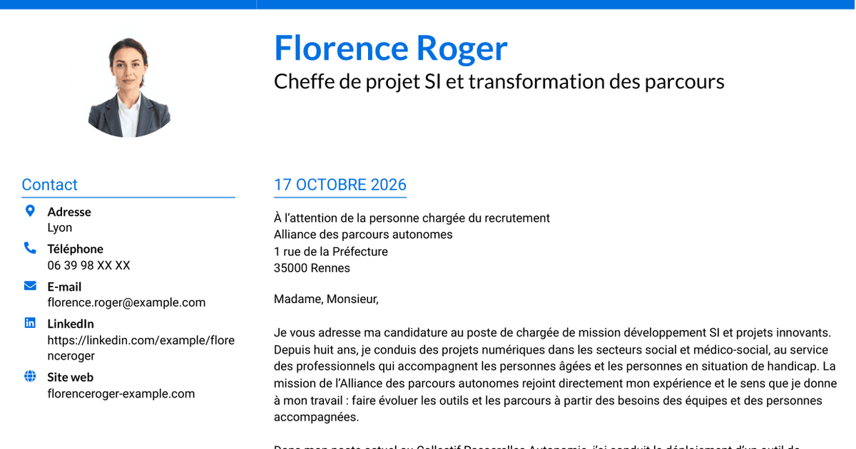 7 modèles de lettre de motivation pour Chargé de mission développement SI et projets innovants, avec exemples
