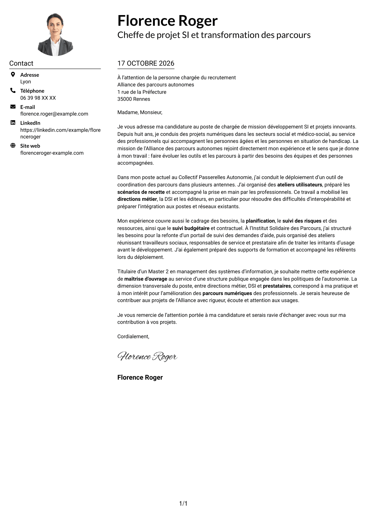 Exemple de lettre de motivation — page 1