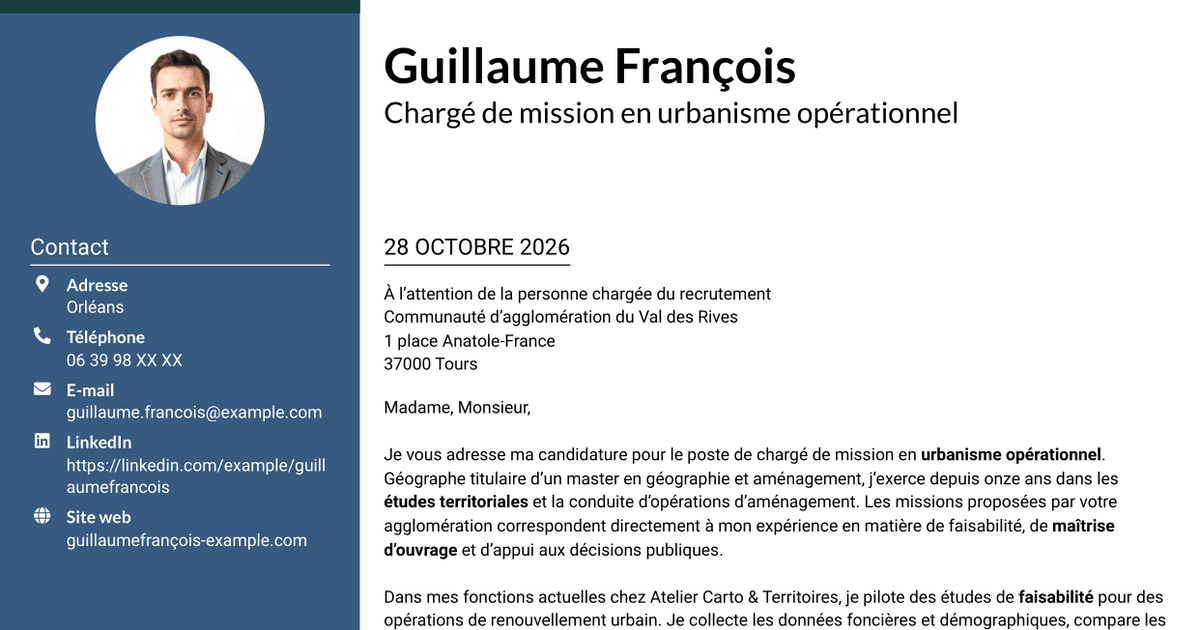 7 modèles de lettre de motivation pour Chargé de mission en urbanisme opérationnel, avec exemples
