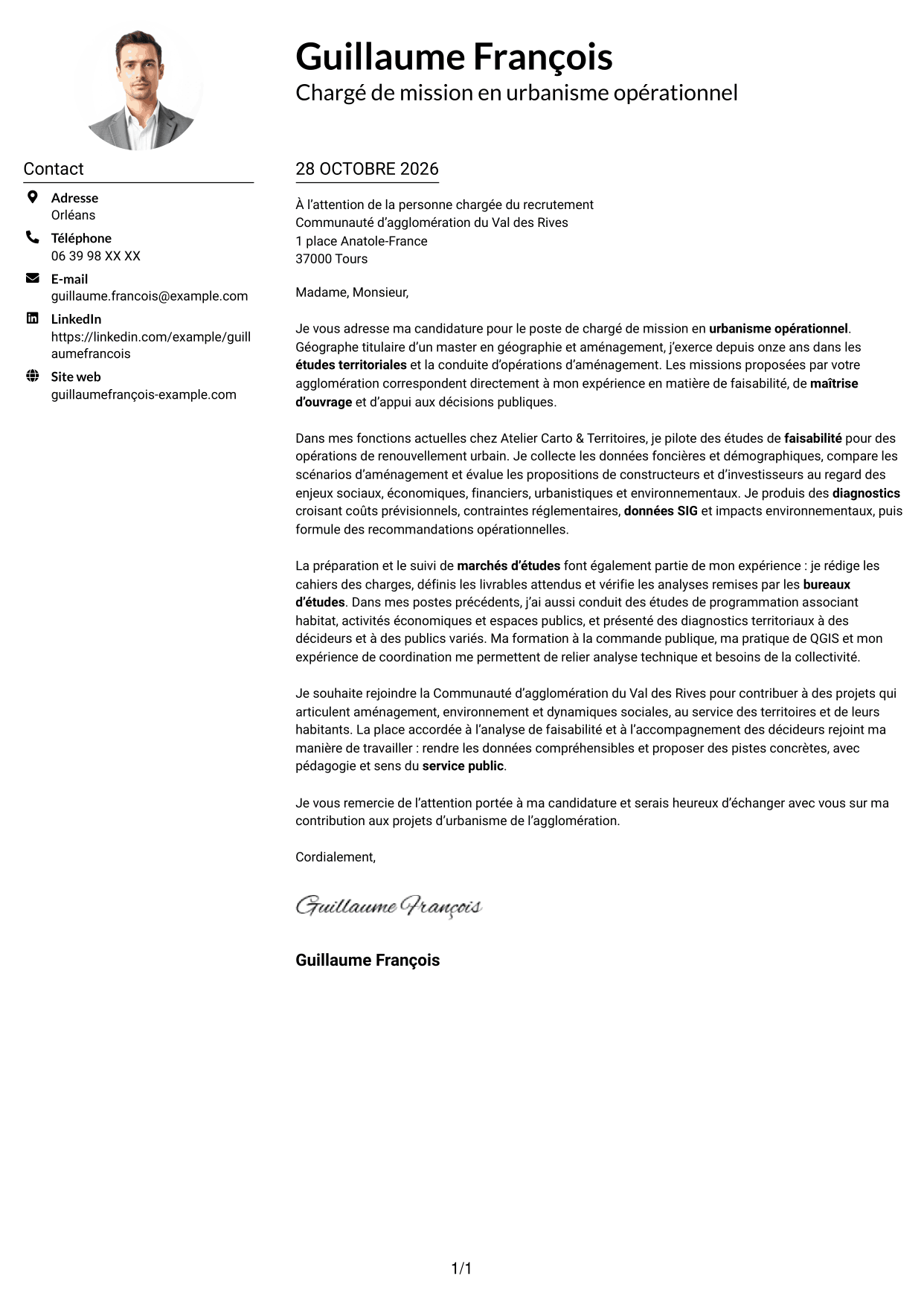 Exemple de lettre de motivation — page 1