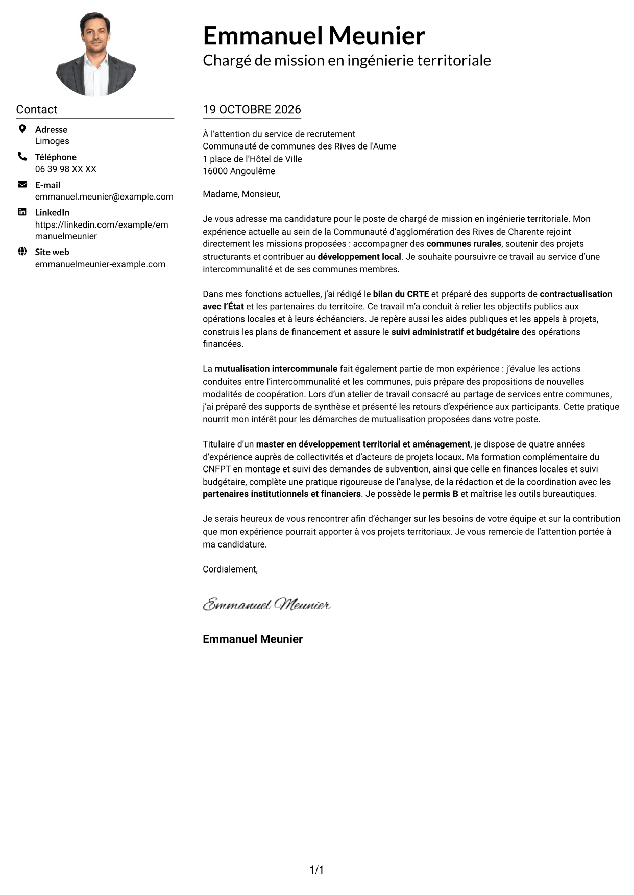 Exemple de lettre de motivation — page 1