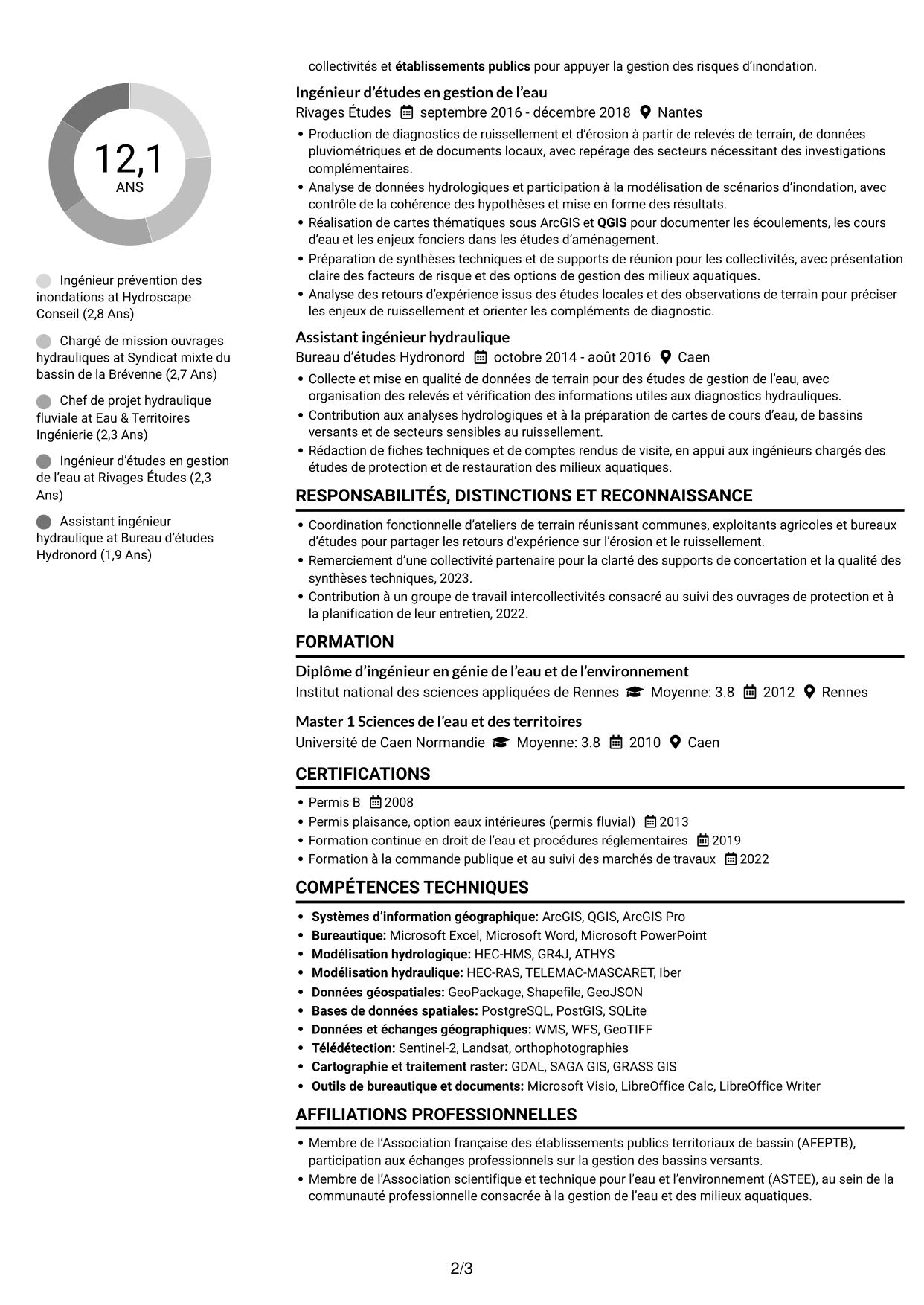 CV Compact (format sobre à deux colonnes avec photo) : Chargé de mission prévention des inondations - Ruissellement rural, page 2