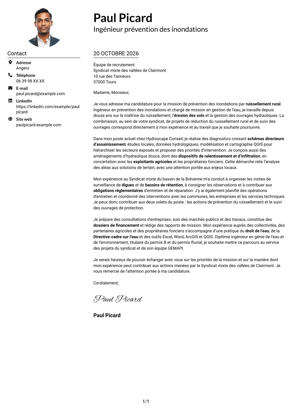 Exemple de lettre de motivation — page 1