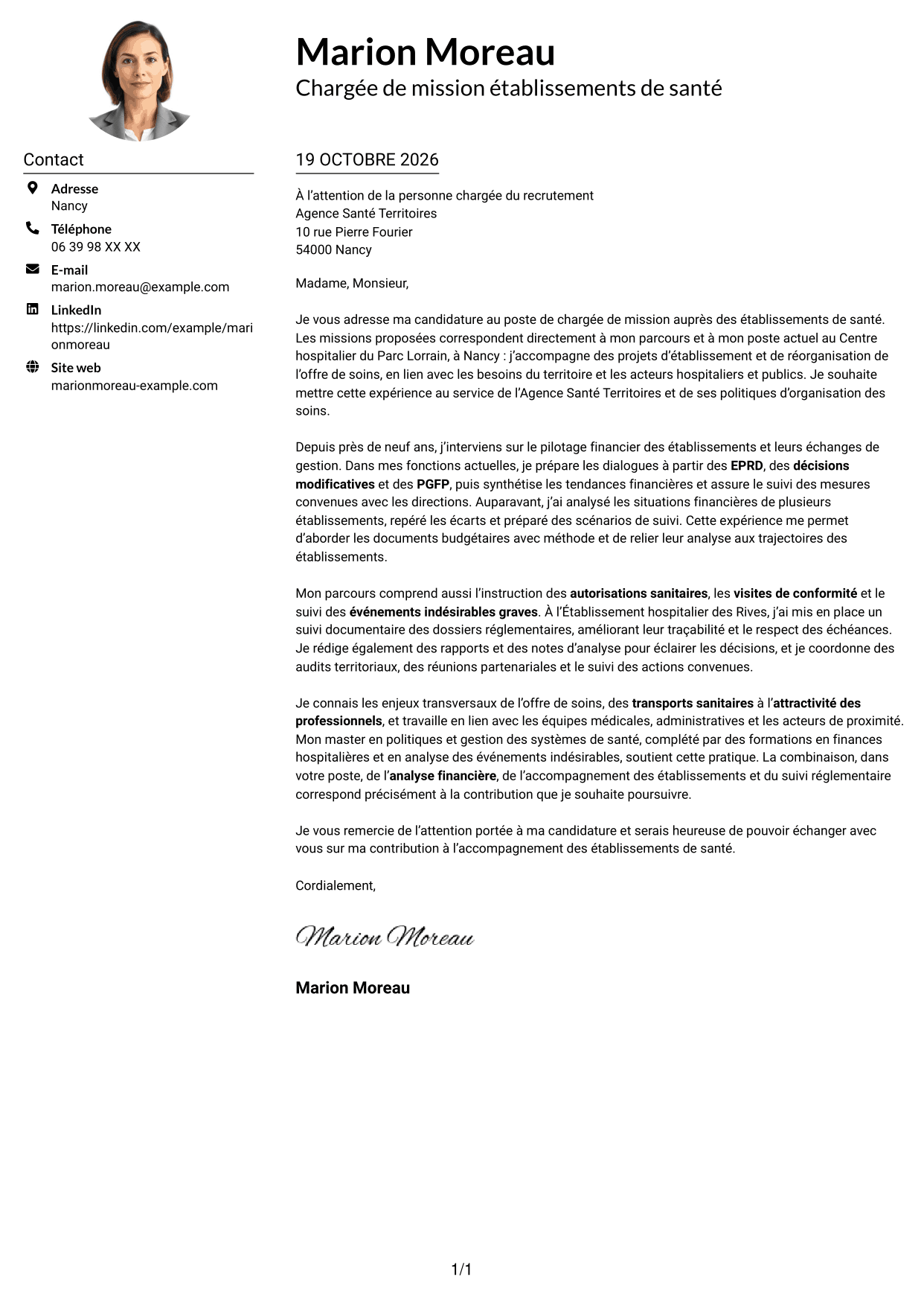 Exemple de lettre de motivation — page 1