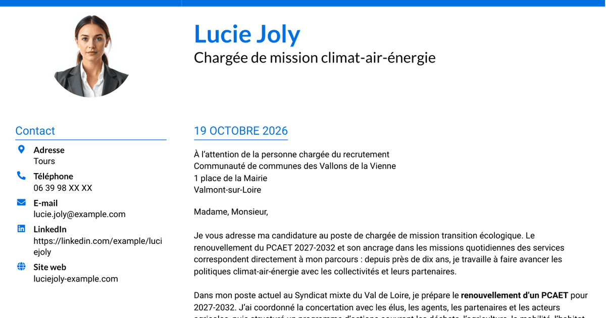 7 modèles de lettre de motivation pour Chargé de mission transition écologique, avec exemples