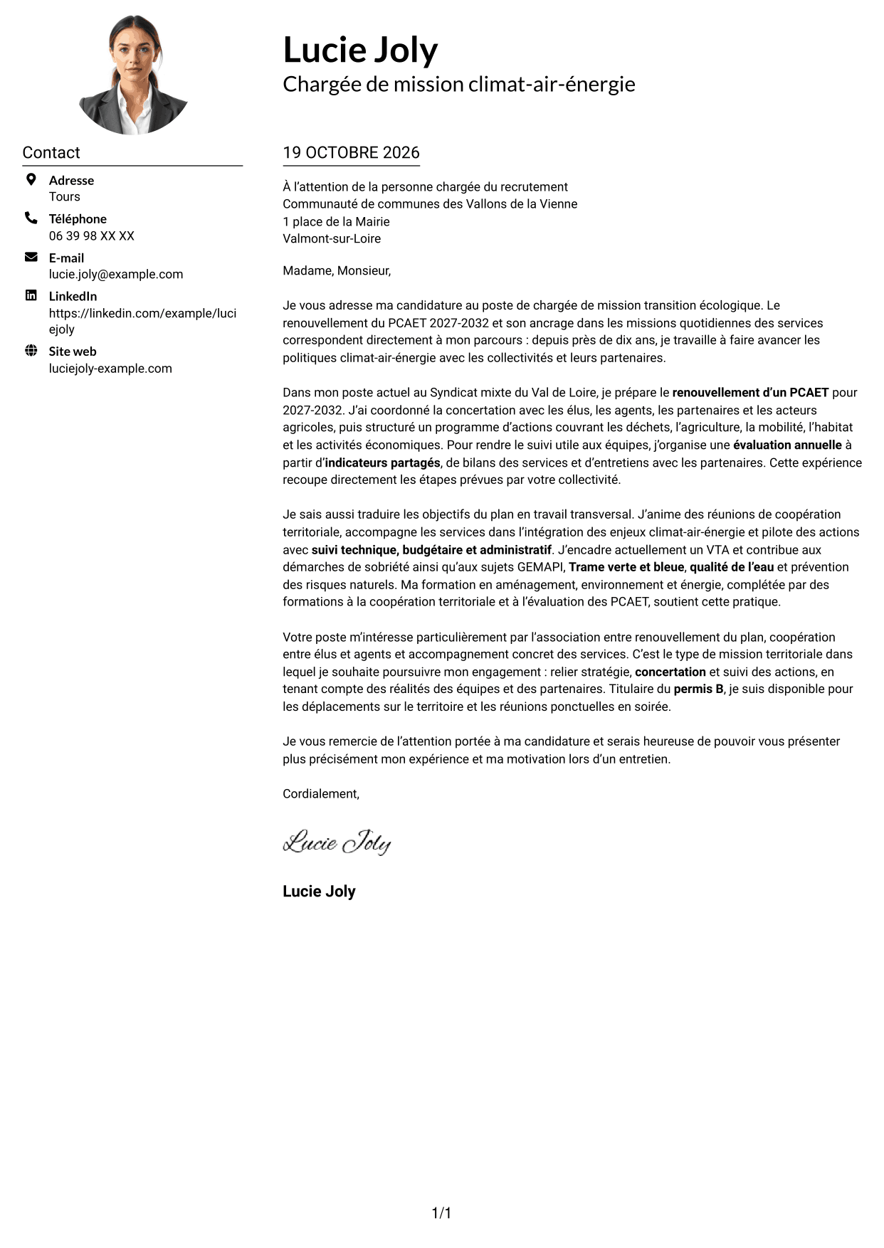 Exemple de lettre de motivation — page 1