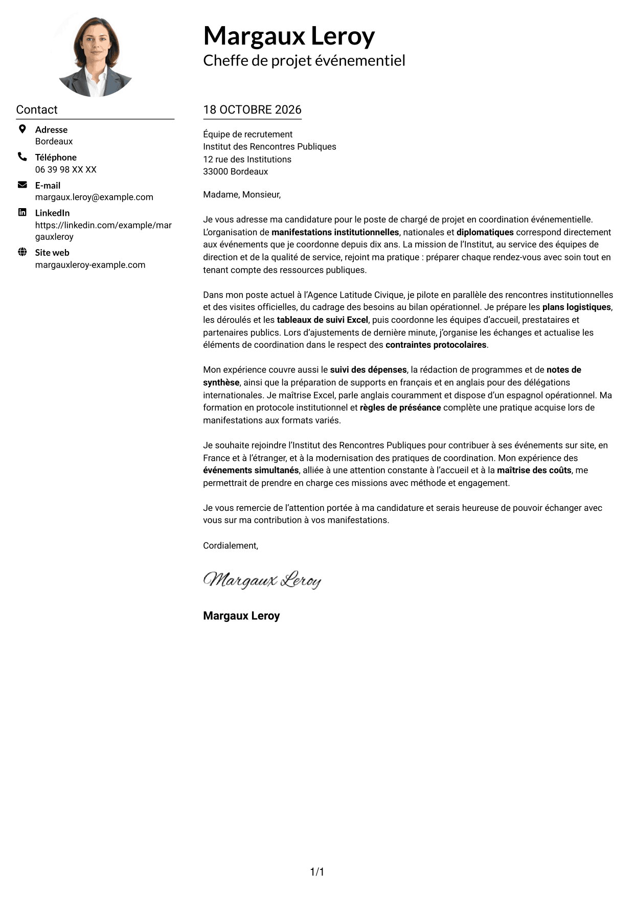 Exemple de lettre de motivation — page 1
