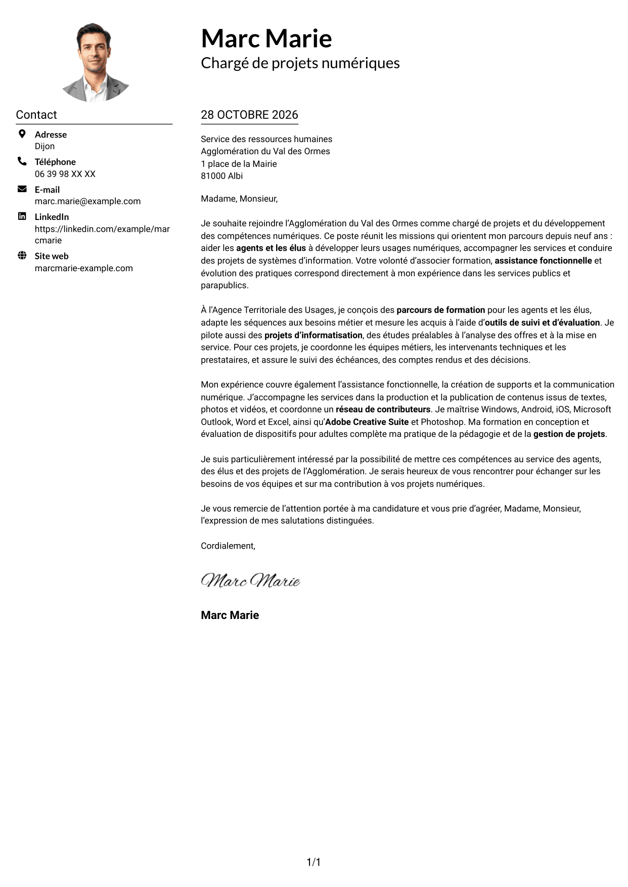 Exemple de lettre de motivation — page 1