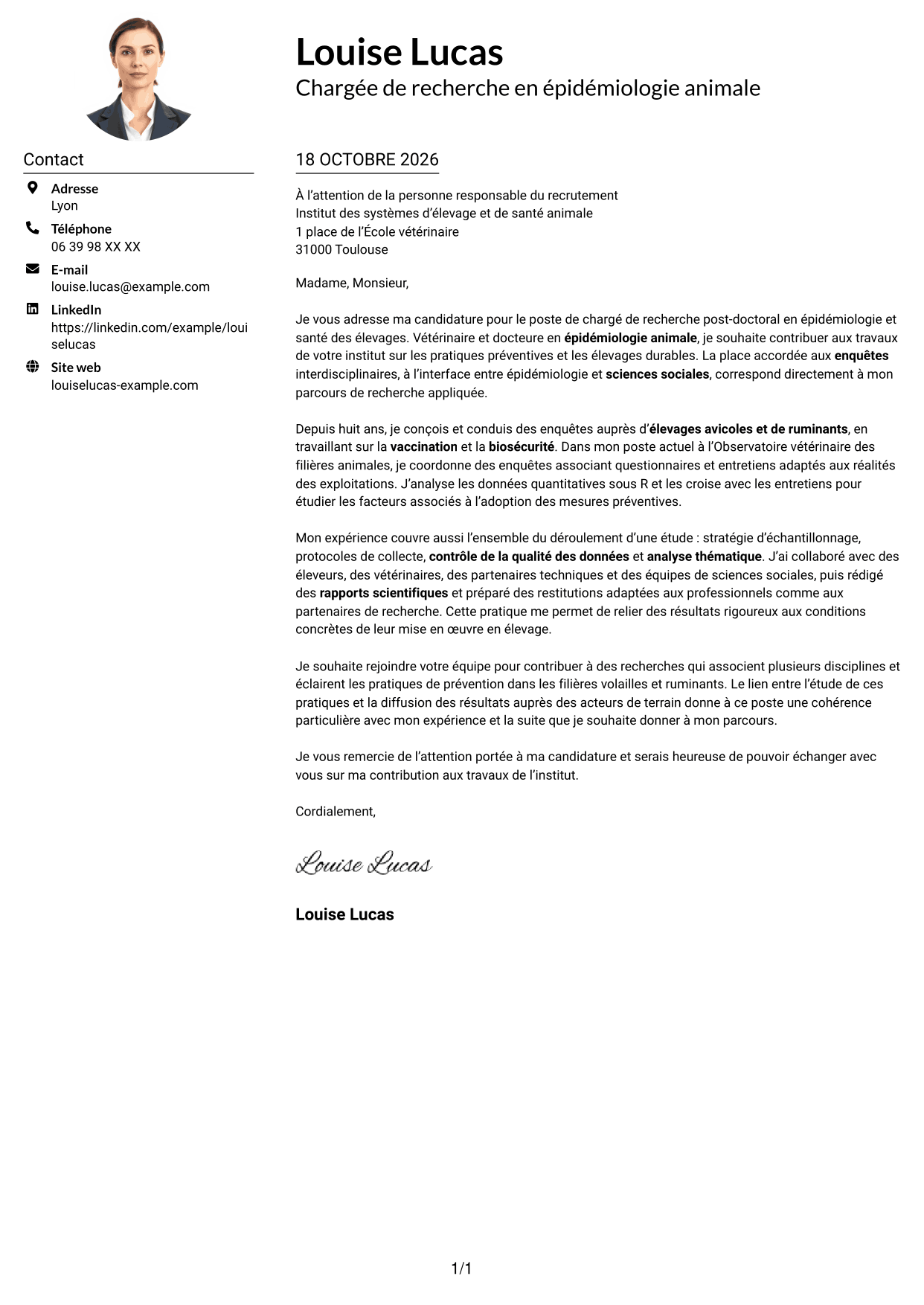 Exemple de lettre de motivation — page 1