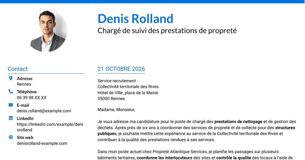 7 modèles de lettre de motivation pour Chargé des prestations de nettoyage et de gestion des déchets, avec exemples