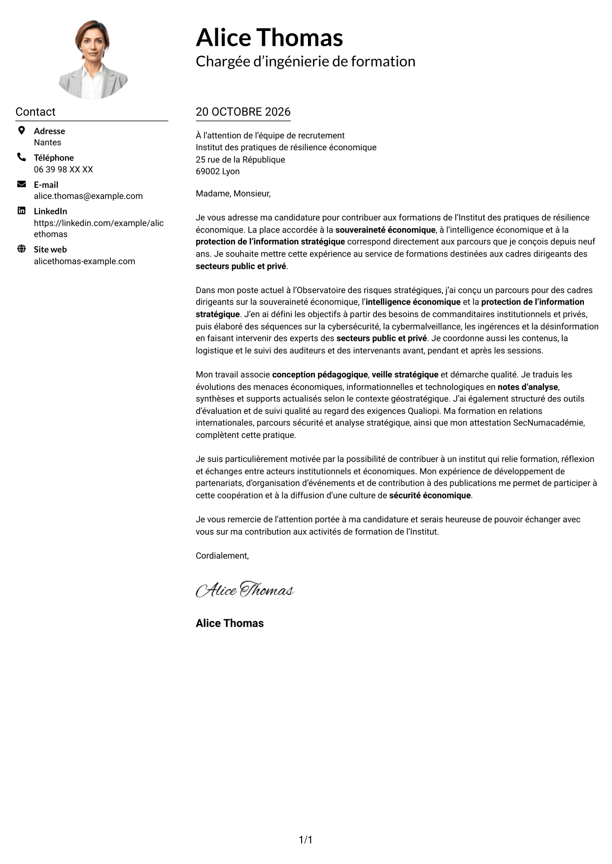 Exemple de lettre de motivation — page 1